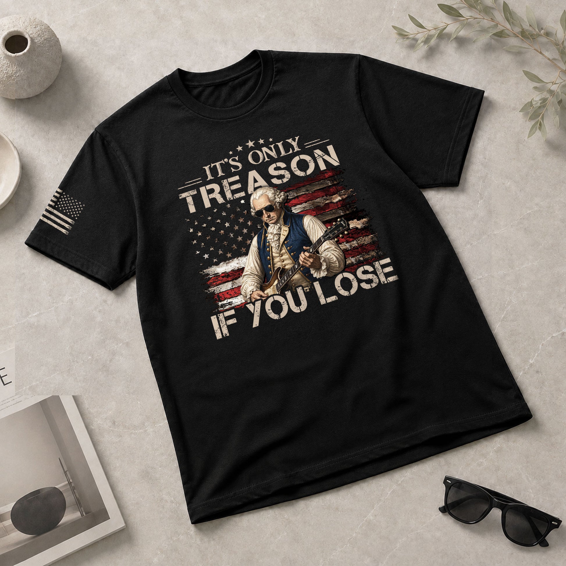 It's Only Treason If You Lose T-Shirt George Washington Guitar Patriotic Flag Tee - Rust Field Wear