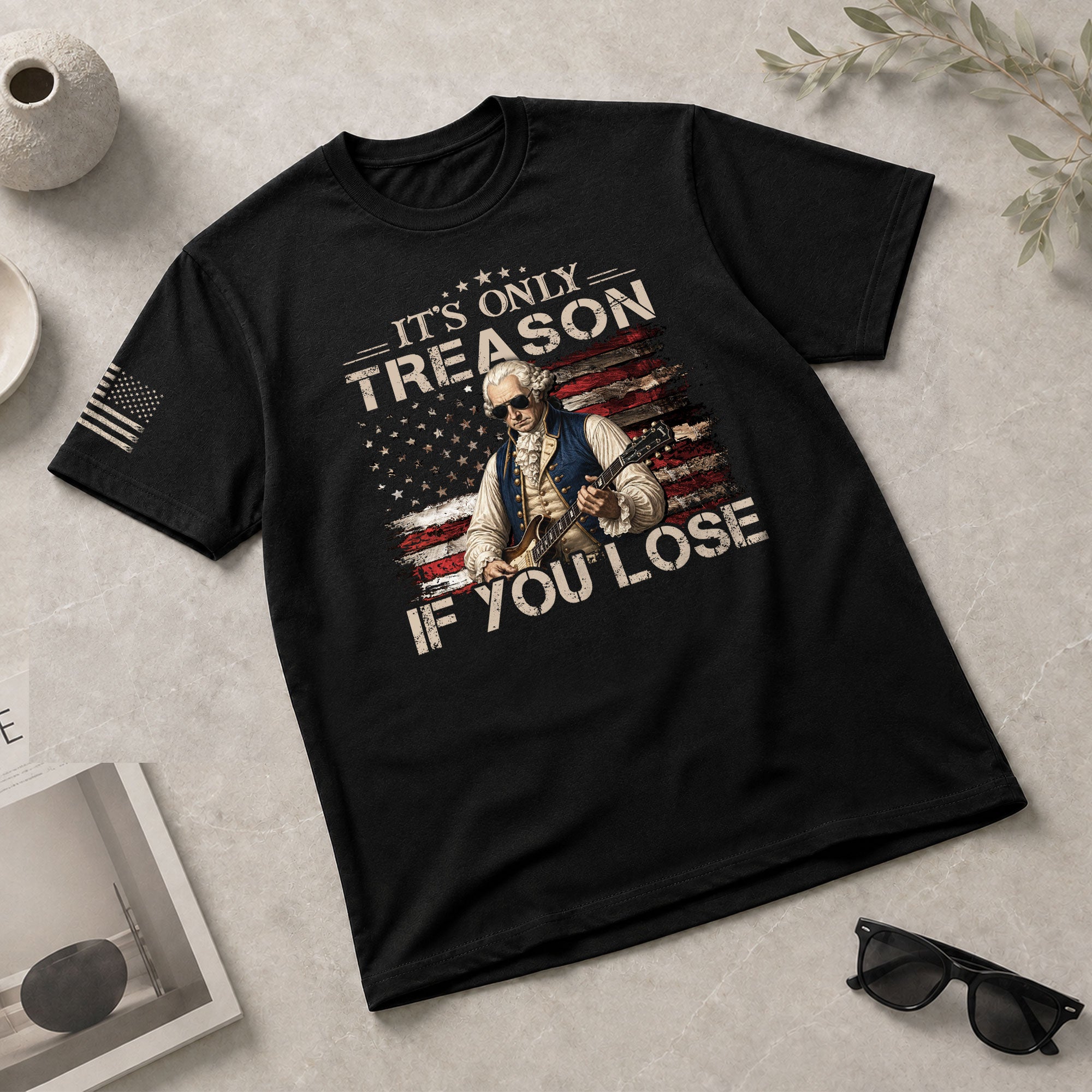 It's Only Treason If You Lose T-Shirt George Washington Guitar Patriotic Flag Tee - Rust Field Wear
