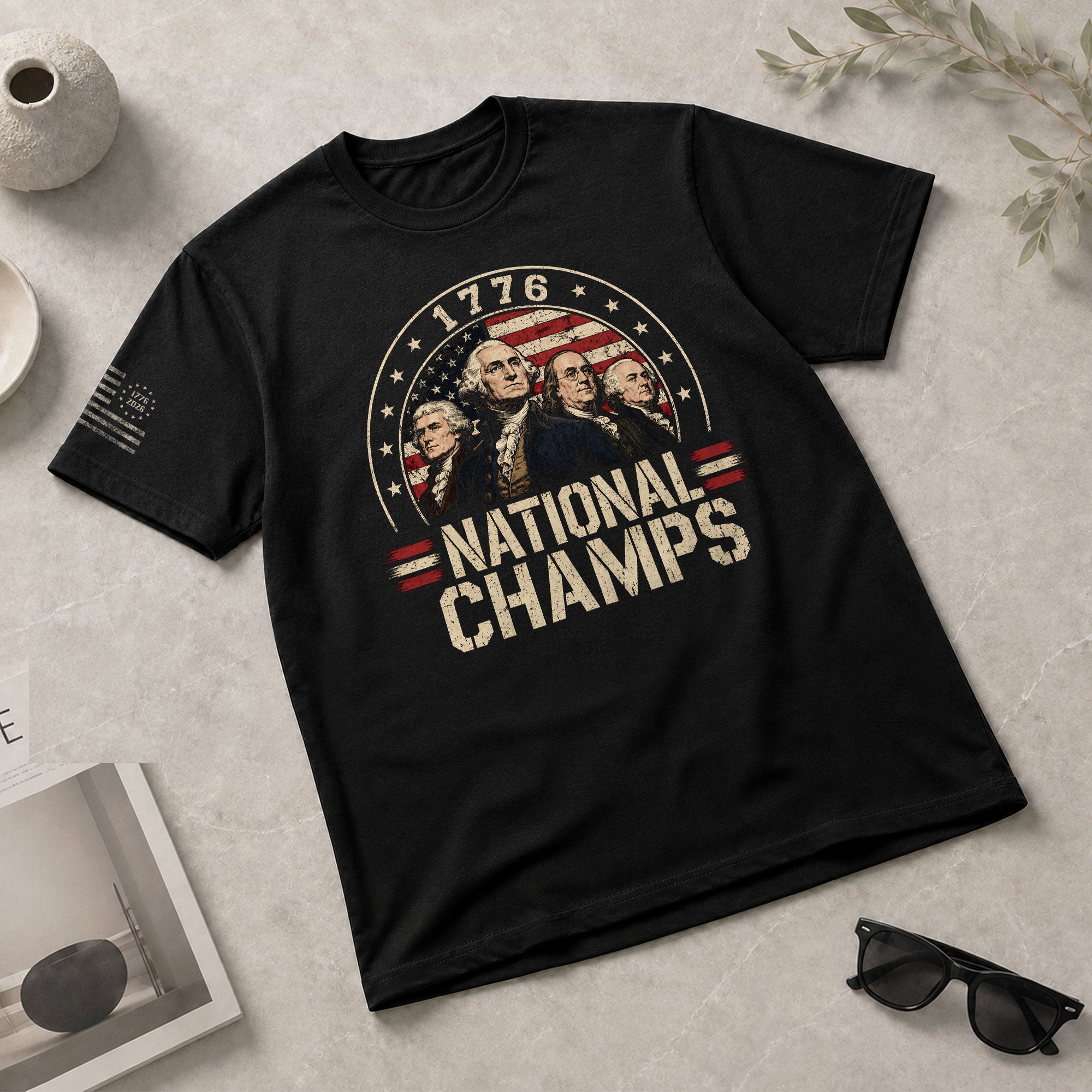 1776 National Champs Graphic Tee - Patriotic Founding Fathers American Flag Shirt - Rust Field Wear