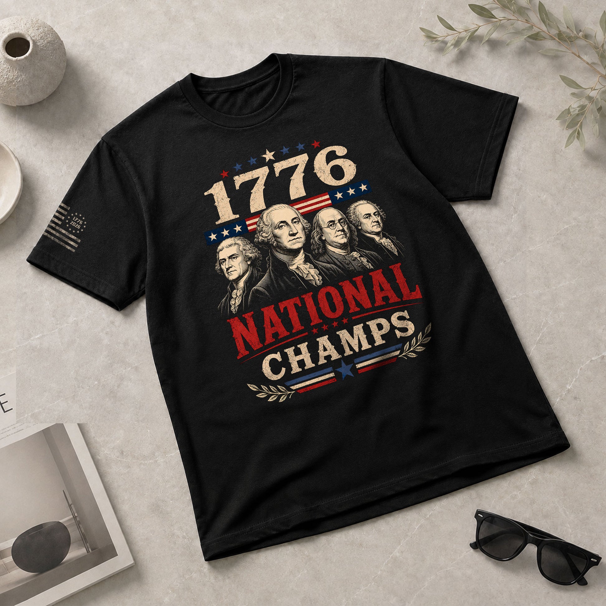 Founding Fathers Graphic Apparel - 1776 National Champs Patriotic Navy T-Shirt - Rust Field Wear