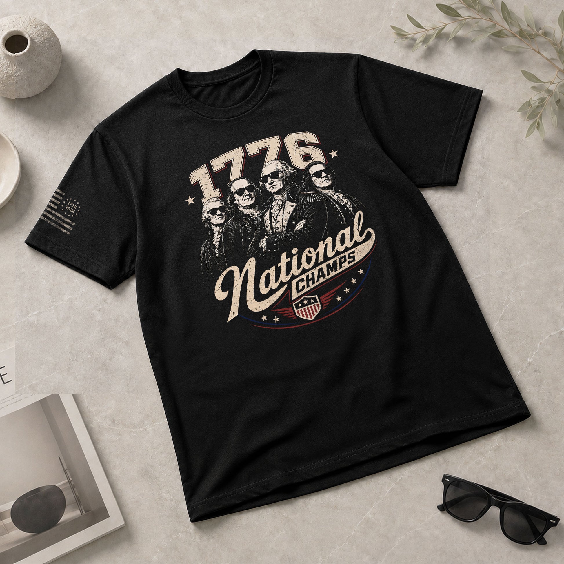 1776 National Champs Patriotic Top - Vintage Style Founding Fathers Graphic Shirt - Rust Field Wear
