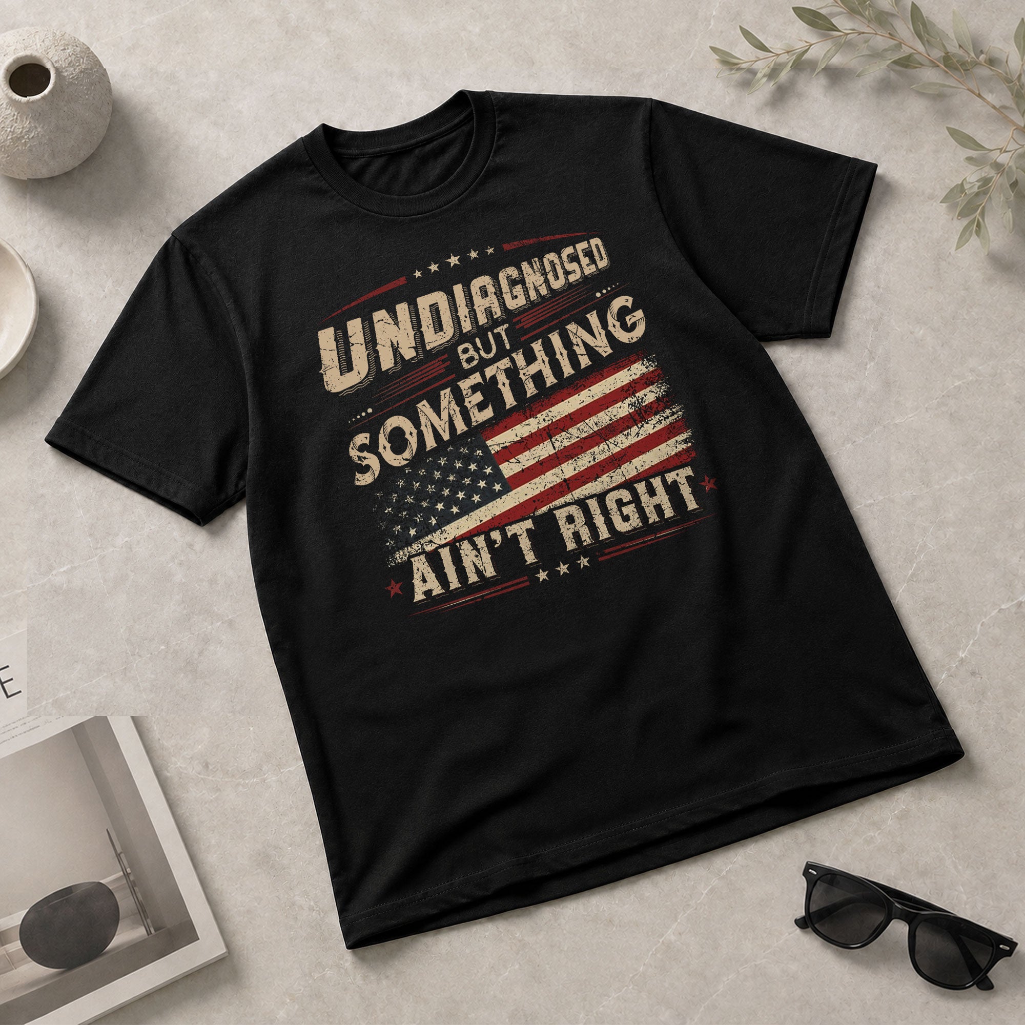 Undiagnosed But Something Ain't Right T-Shirt Vintage USA Flag Patriotic Graphic Tee - Rust Field Wear