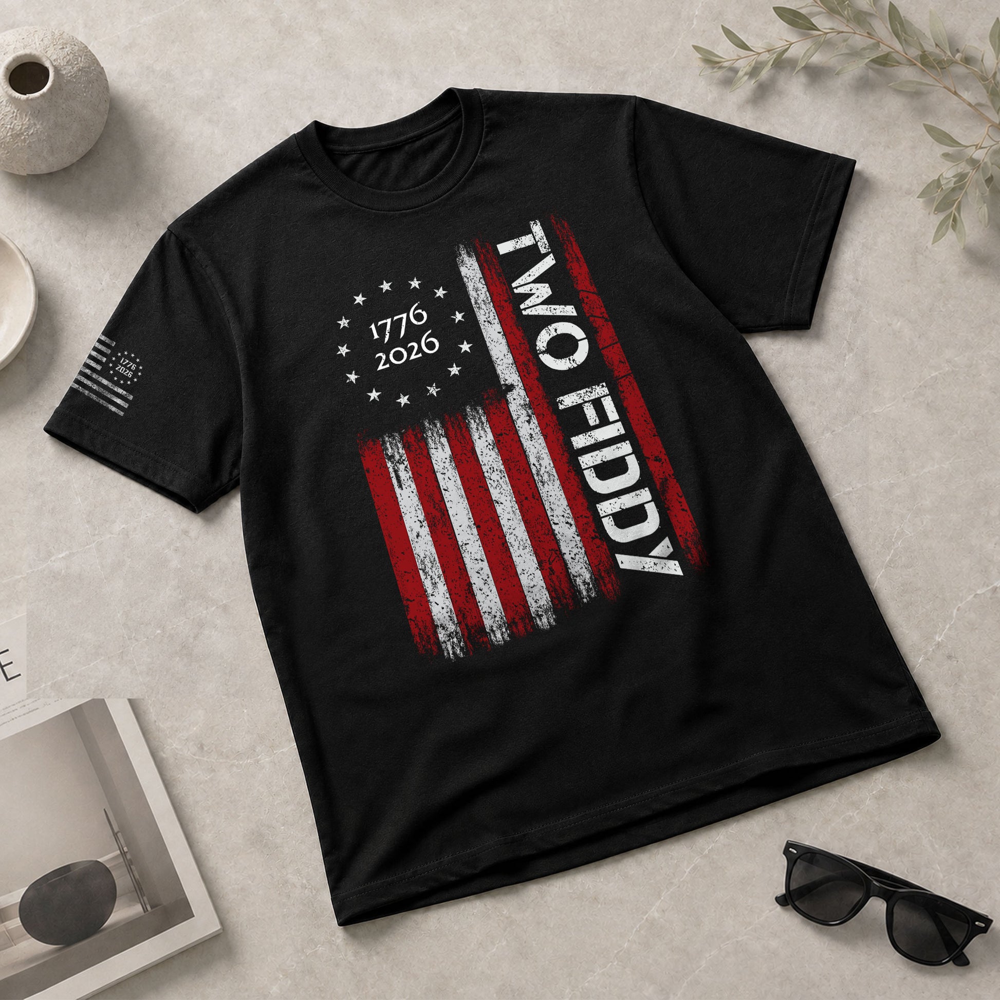 Vintage American Two Fiddy 1776-2026 Flag Graphic Apparel - Patriotic Anniversary Top - Rust Field Wear