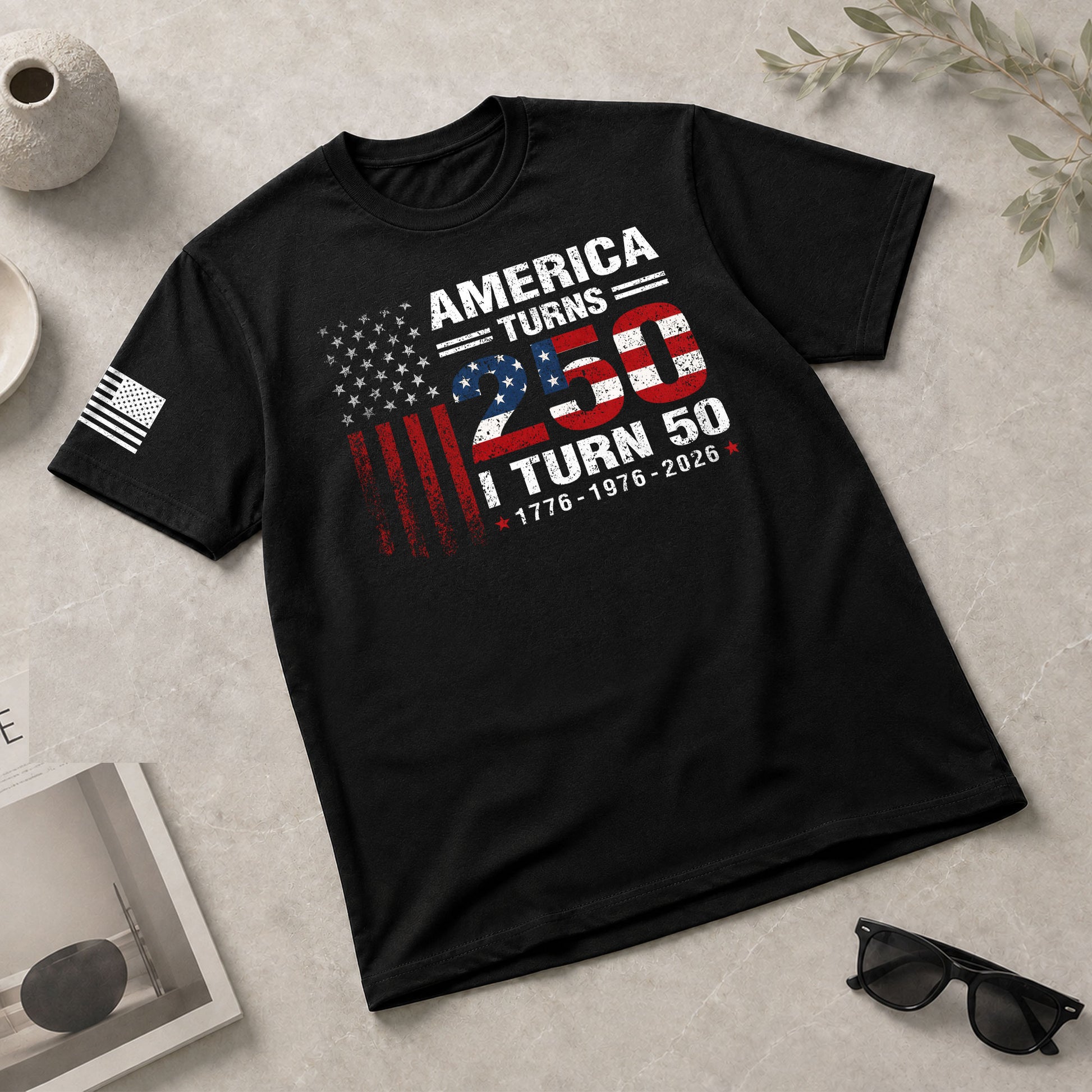 Vintage Style 250 & 50 Birthday Shirt: 1776-2026 Patriotic Anniversary Graphic Tee - Rust Field Wear