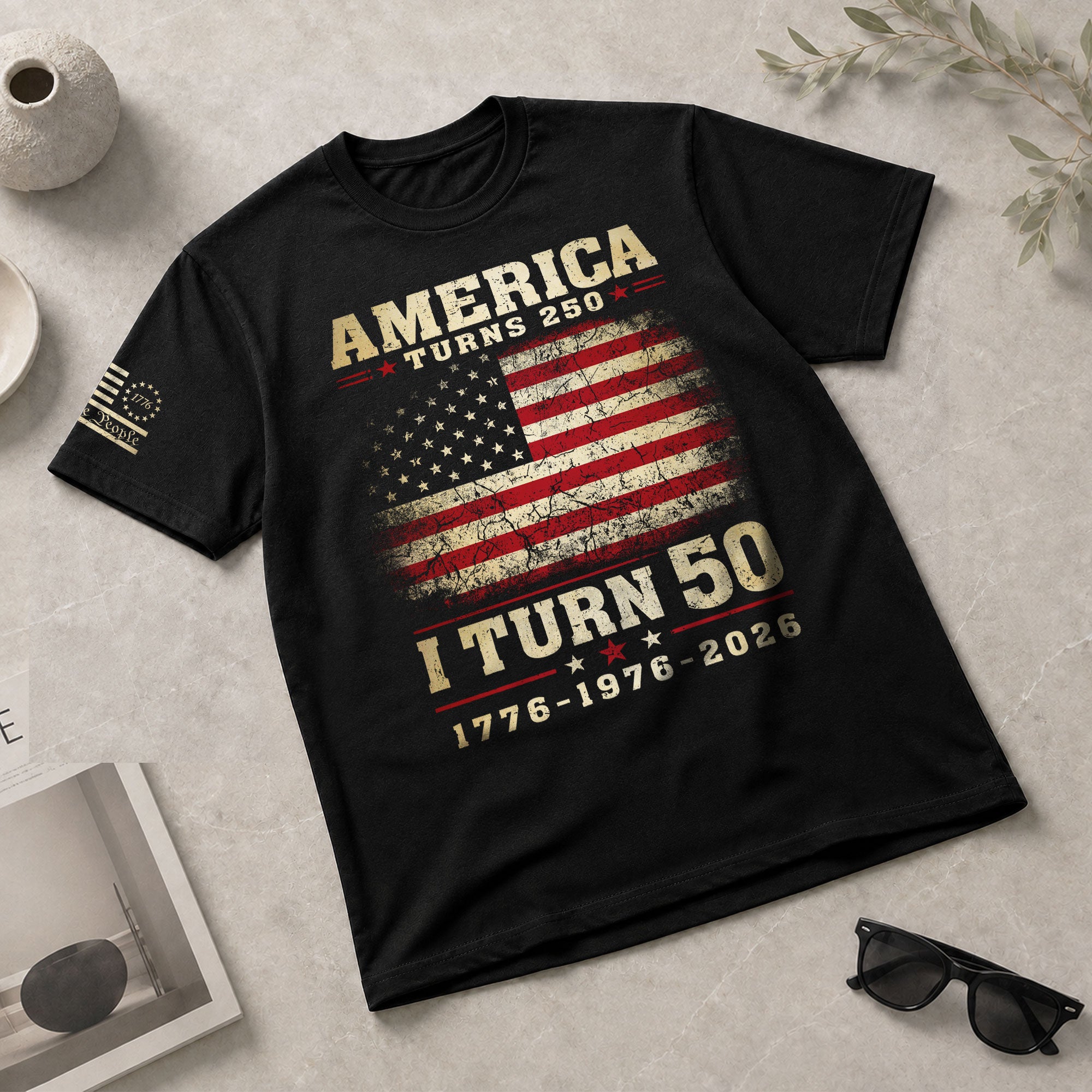 Patriotic 1776 2026 Birthday Tee Celebrating America Turns 250 And I Turn 50 Graphic Shirt - Rust Field Wear