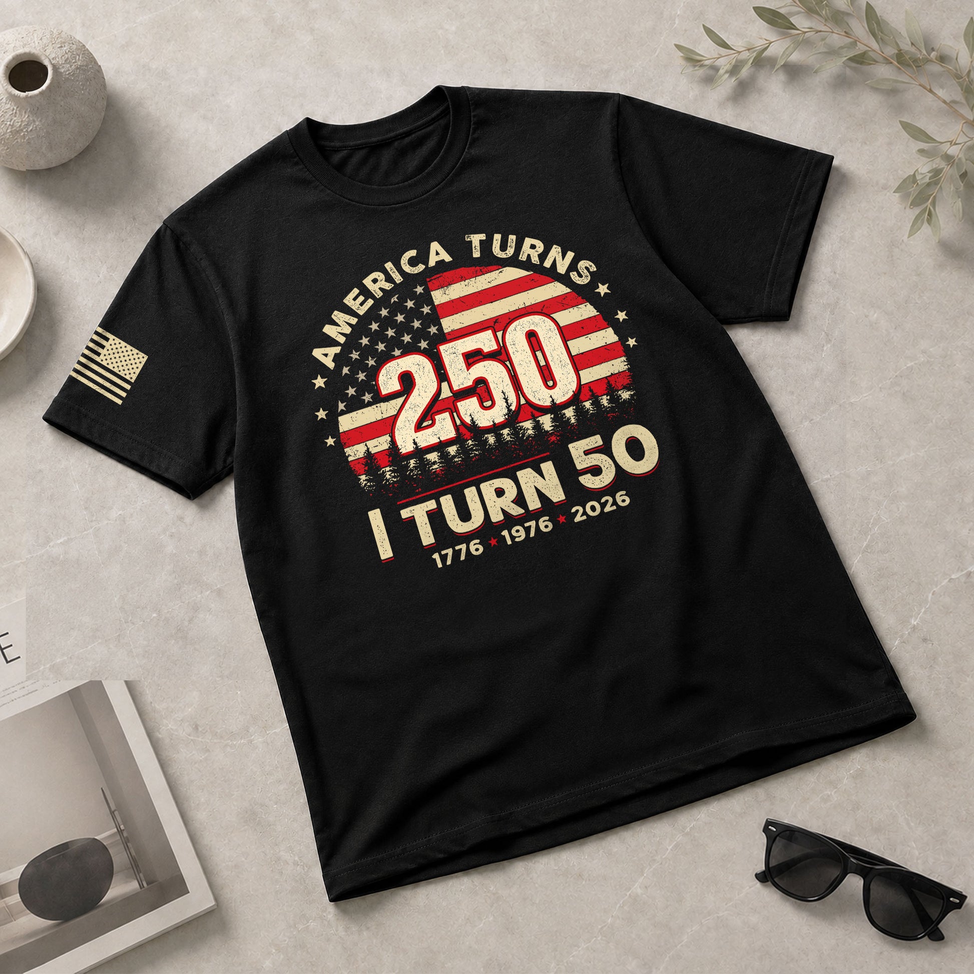 Awesome 1776 2026 Birthday Shirt America Turns 250 And I Turn 50 Patriotic Graphic Tee - Rust Field Wear