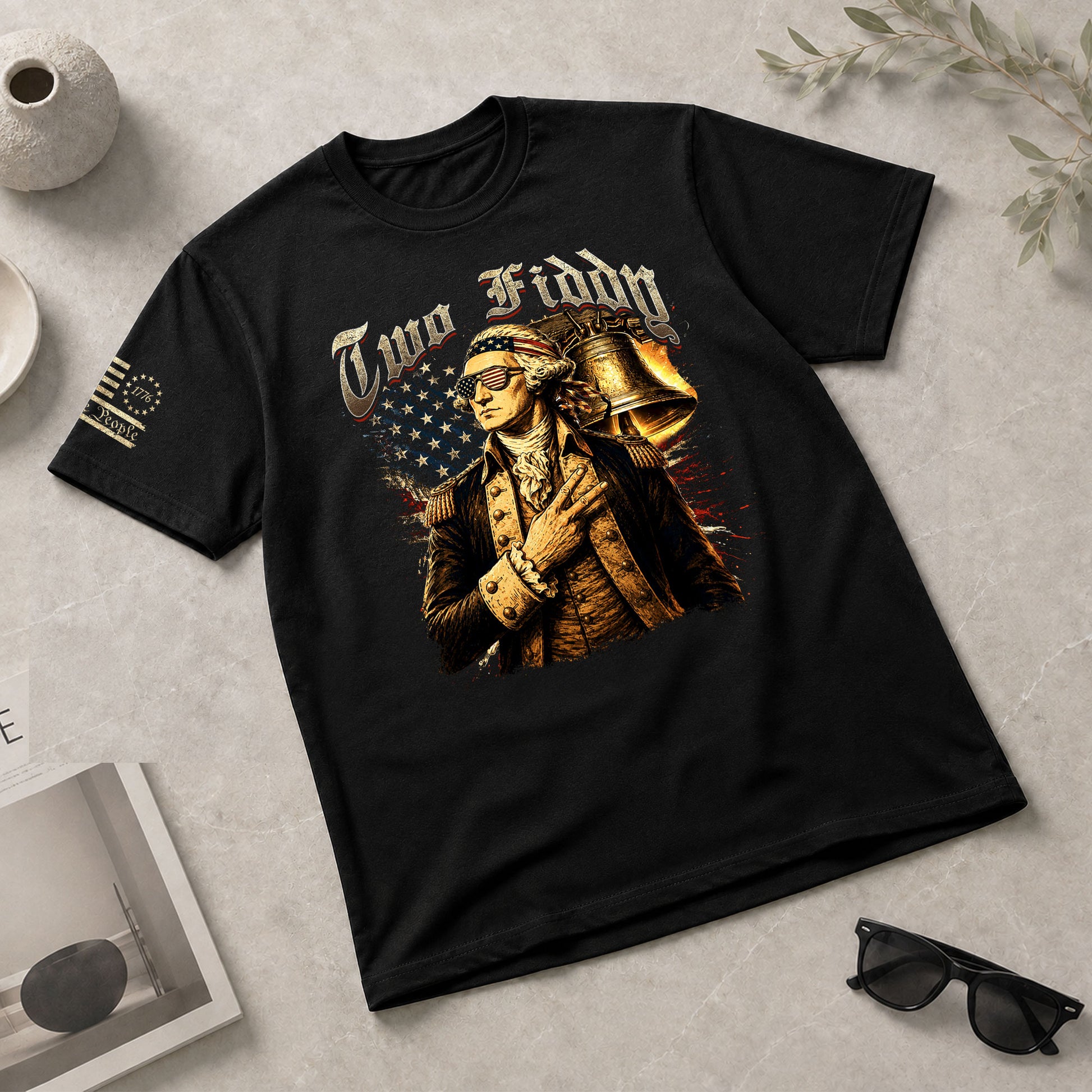 Two Fiddy George Washington Patriotic Graphic Tee Liberty Bell Heritage Style Shirt - Rust Field Wear