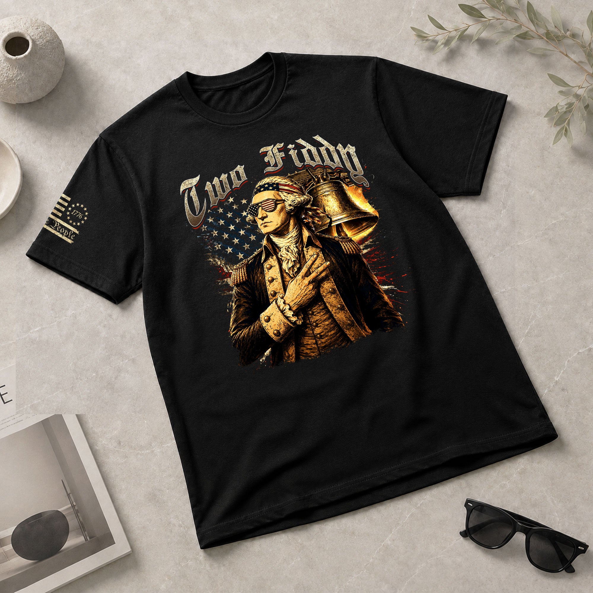 Two Fiddy George Washington Patriotic Graphic Tee Liberty Bell Heritage Style Shirt - Rust Field Wear