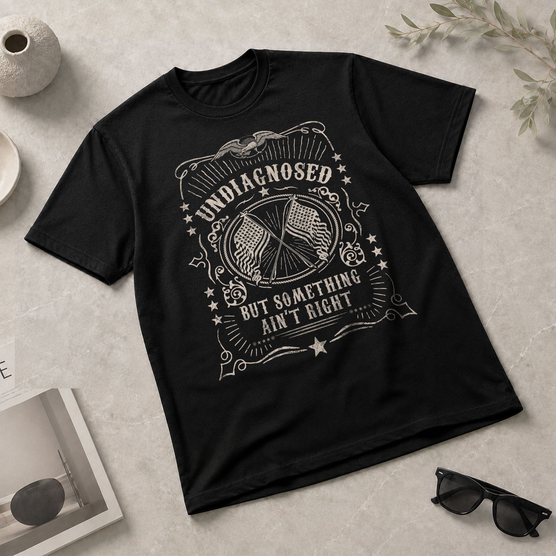 Undiagnosed But Something Ain't Right Graphic Tee Vintage Eagle Flag Patriotic Shirt - Rust Field Wear