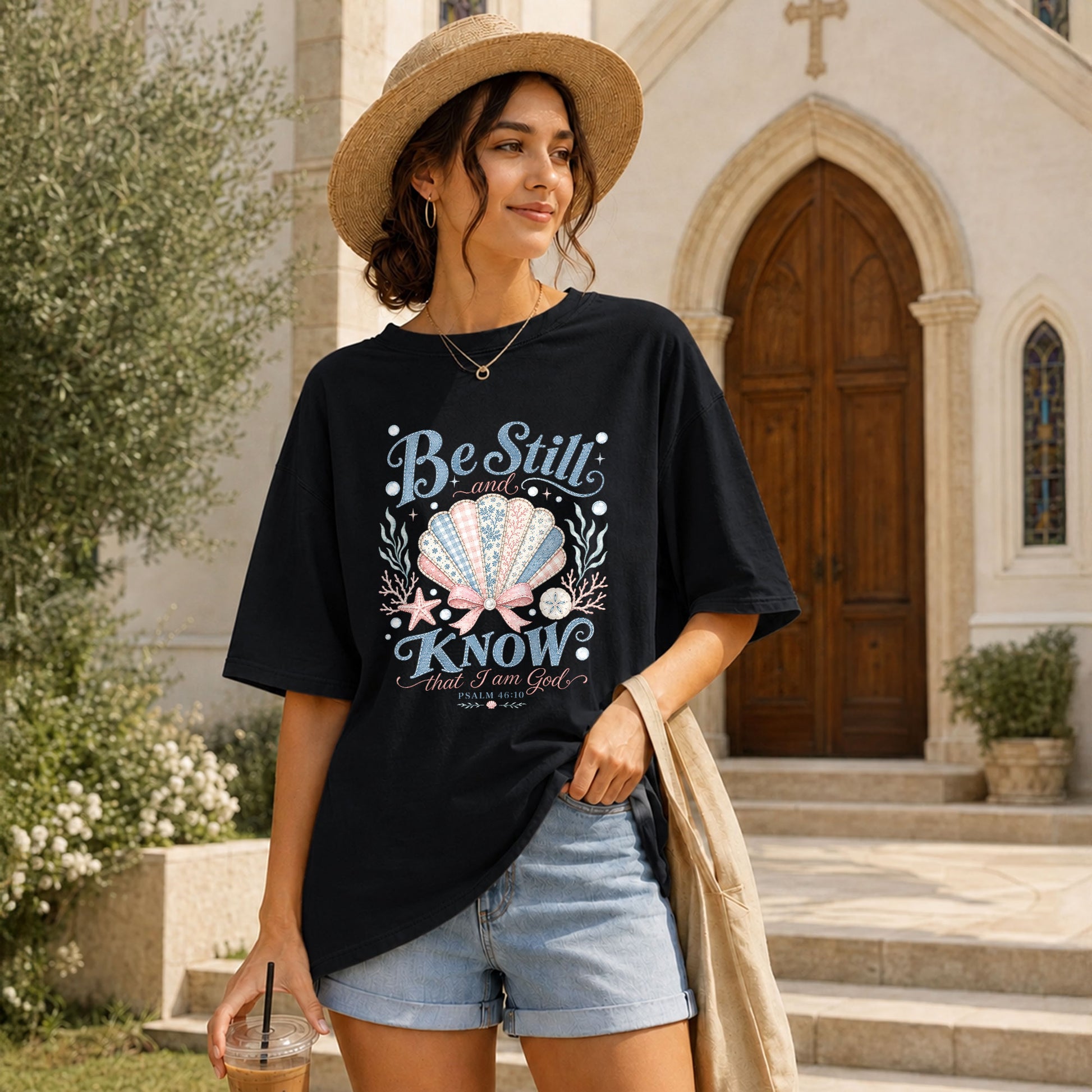 Be Still And Know Shirt Seashell Beach Ocean Christian Psalm 46 10 Faith Graphic Tee - Rust Field Wear