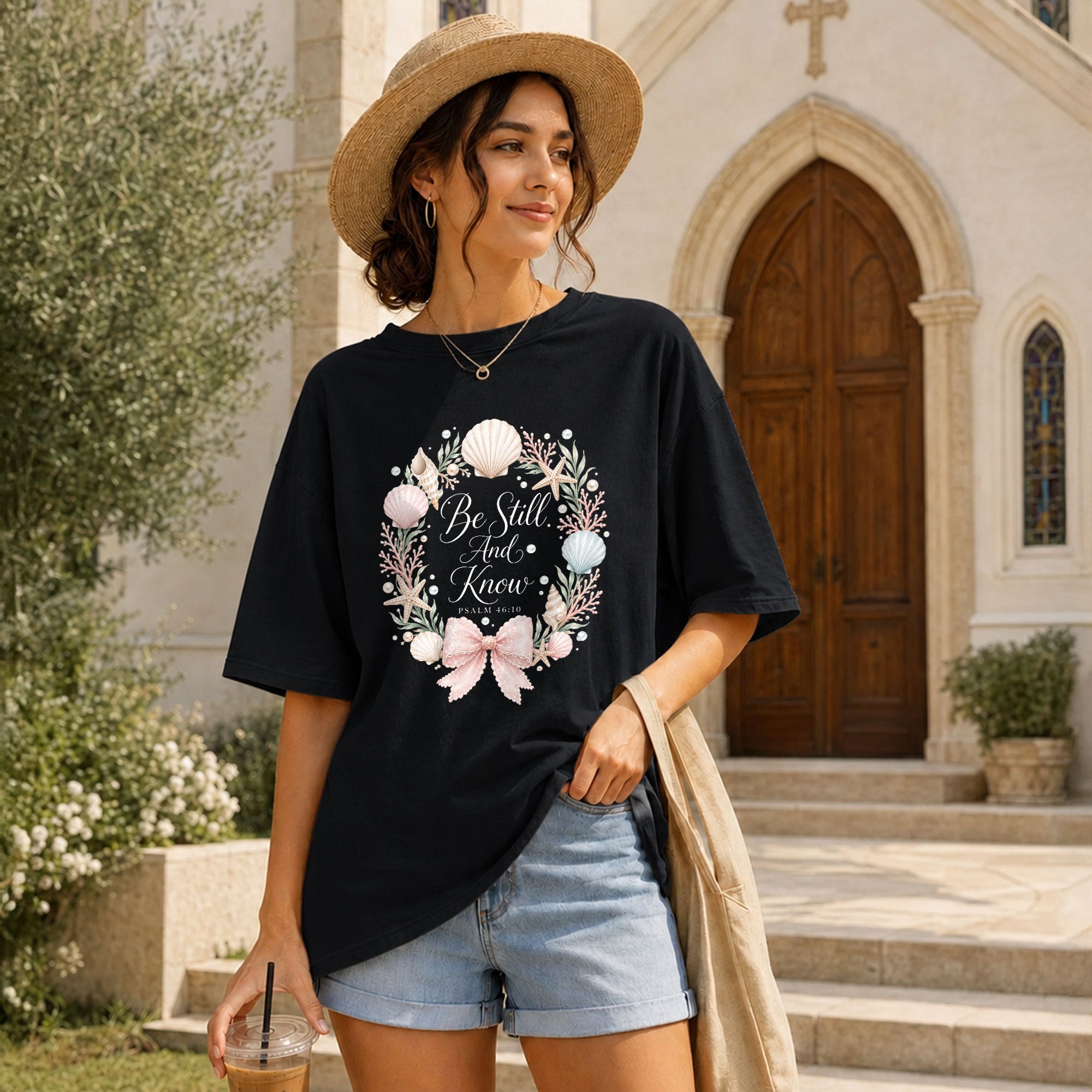 Be Still And Know Shirt Seashell Wreath Beach Christian Psalm 46 10 Faith Graphic Tee - Rust Field Wear
