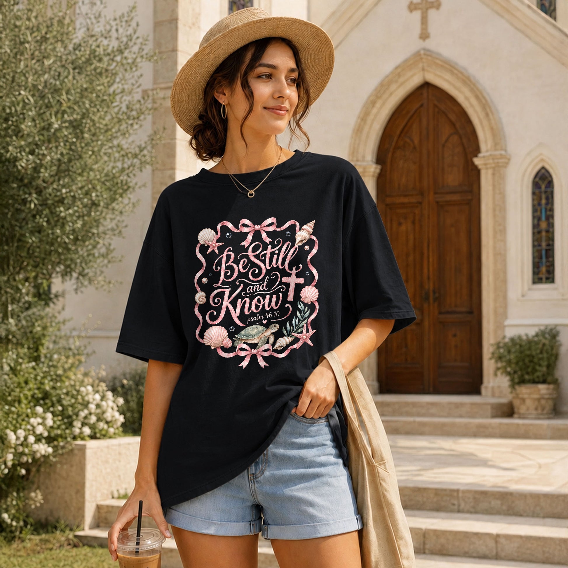Be Still And Know Shirt Sea Turtle Beach Christian Psalm 46 10 Faith Women Graphic Tee - Rust Field Wear