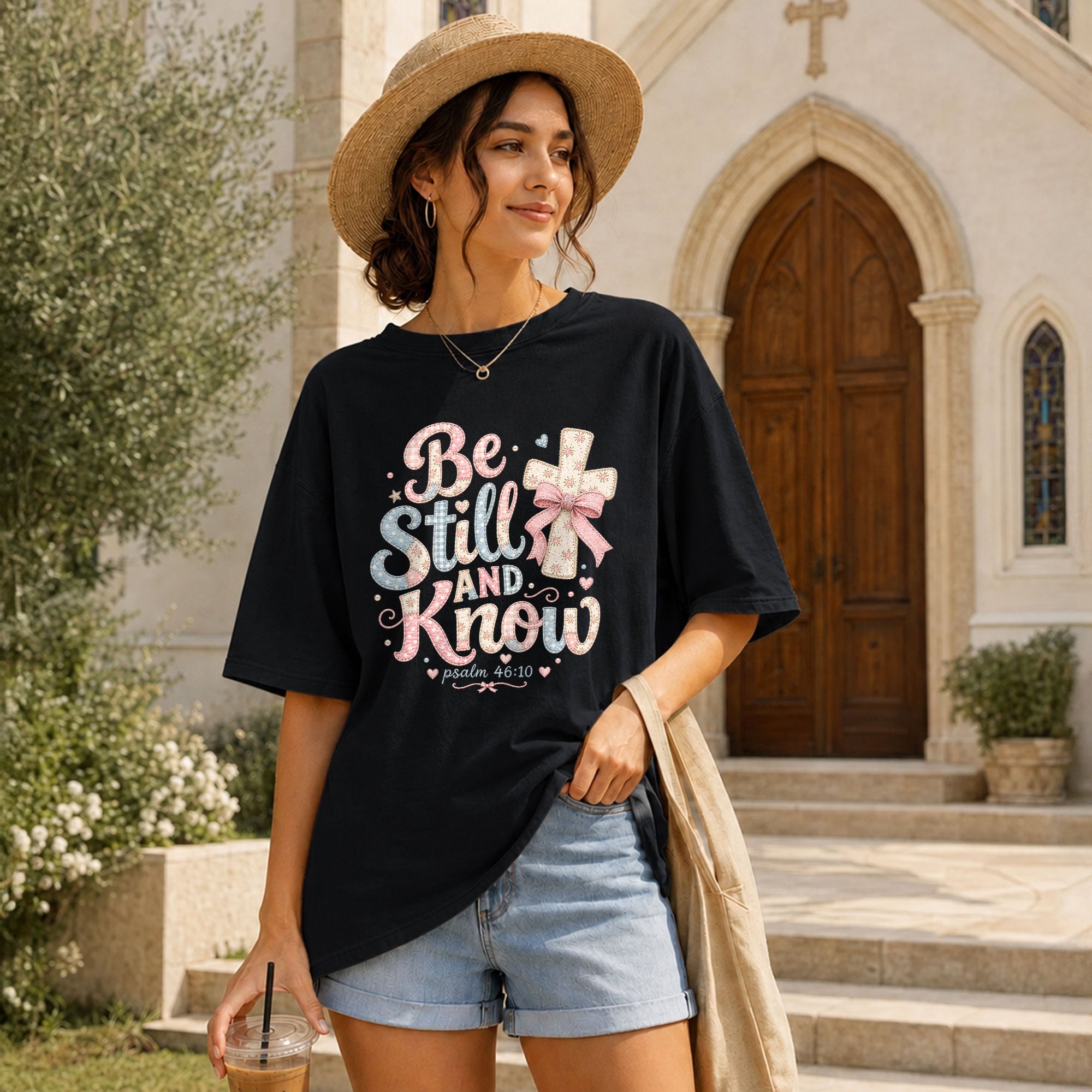 Be Still And Know Shirt Patchwork Cross Bow Christian Psalm 46 10 Faith Graphic Tee - Rust Field Wear
