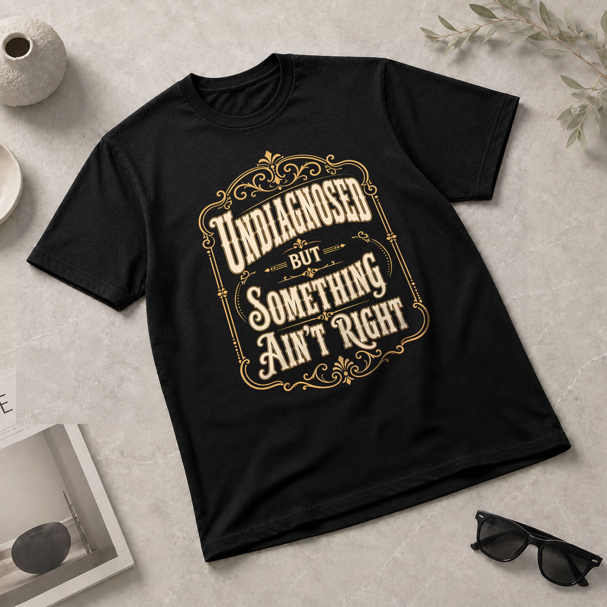 Vintage Ornate Frame Slogan Tee Undiagnosed But Something Ain't Right Casual Shirt - Rust Field Wear