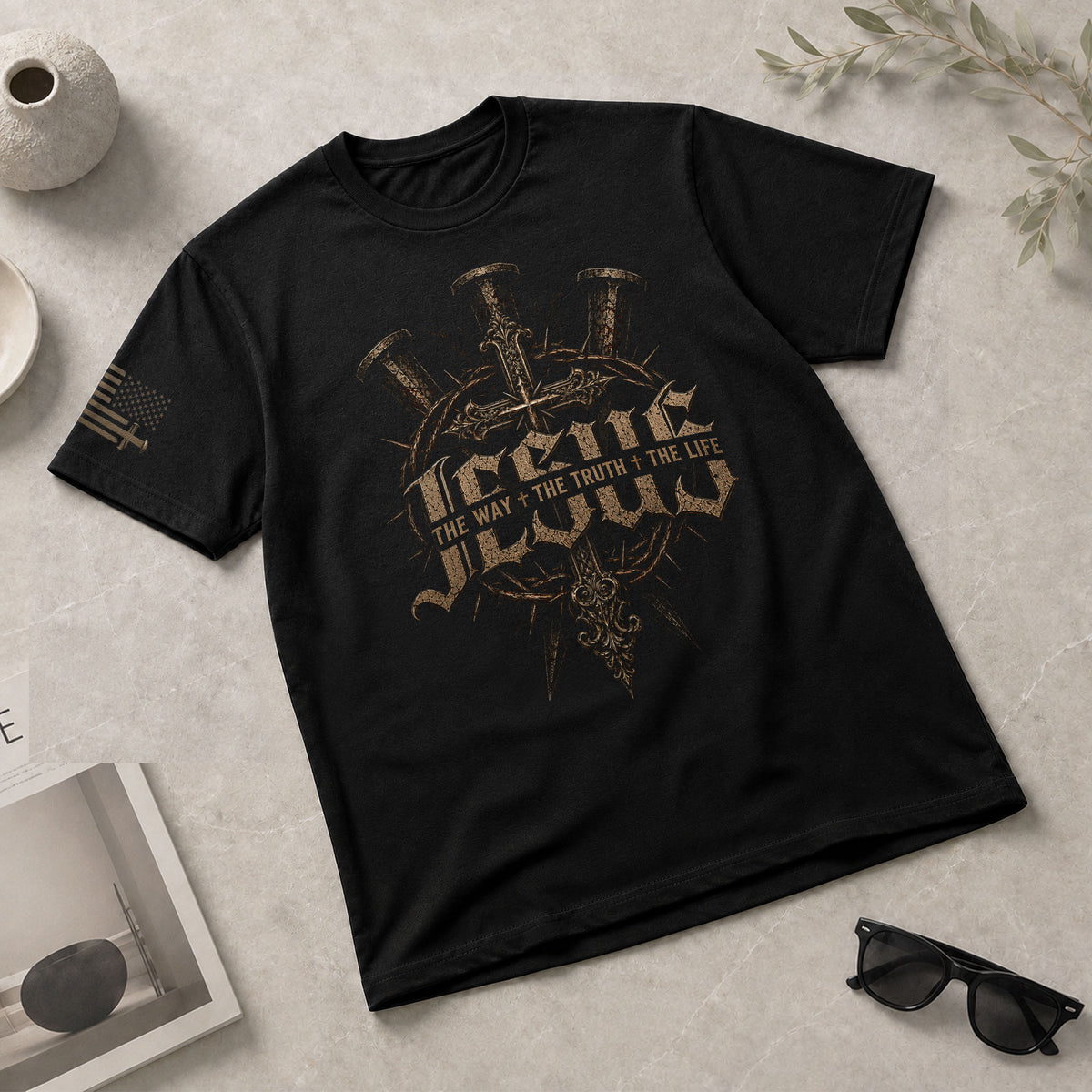 Jesus The Way The Truth The Life Christian Cross Crown of Thorns Religious T-Shirt - Rust Field Wear