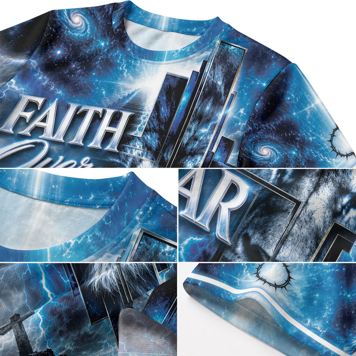 Faith Over Fear Lightning Lion Cross 3D Graphic Christian T Shirt Apparel Men Clothing - Rust Field Wear