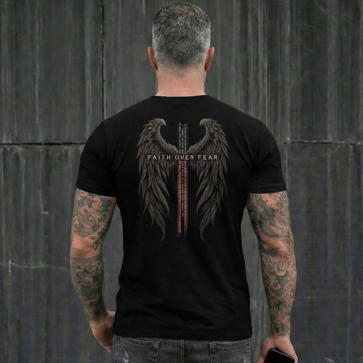 Faith Over Fear Shirt Christian Angel Wings Cross T-Shirt Inspirational Religious Tee - Rust Field Wear