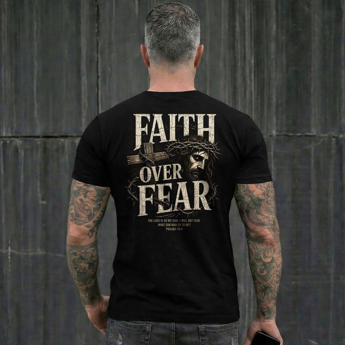 Inspirational Christian T-Shirt Faith Over Fear Jesus Cross Casual Cotton Shirt - Rust Field Wear
