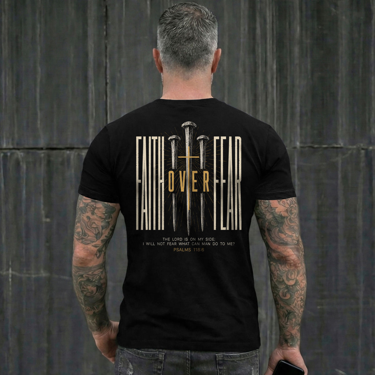 Faith Over Fear T Shirt Christian Cross Nails Psalms 118 6 Religious Tee Apparel - Rust Field Wear