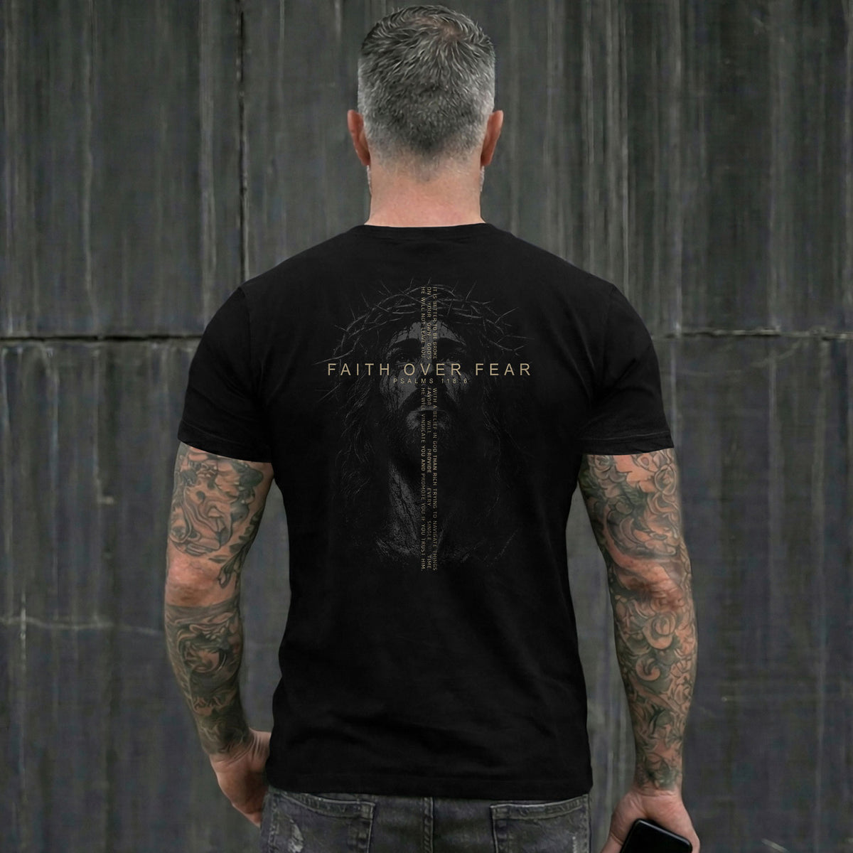 Faith Over Fear Jesus Crown Of Thorns Psalms 118 6 Christian T Shirt Apparel Top Unisex - Rust Field Wear