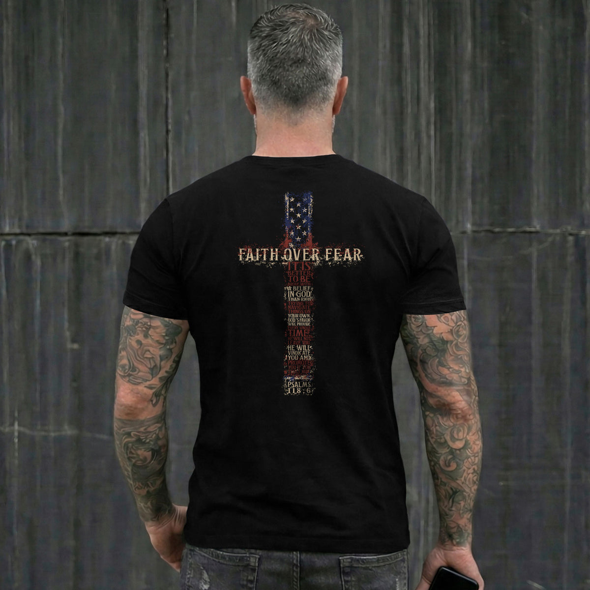 Faith Over Fear American Flag Cross Psalms 118 6 Christian T Shirt Apparel Top Unisex - Rust Field Wear