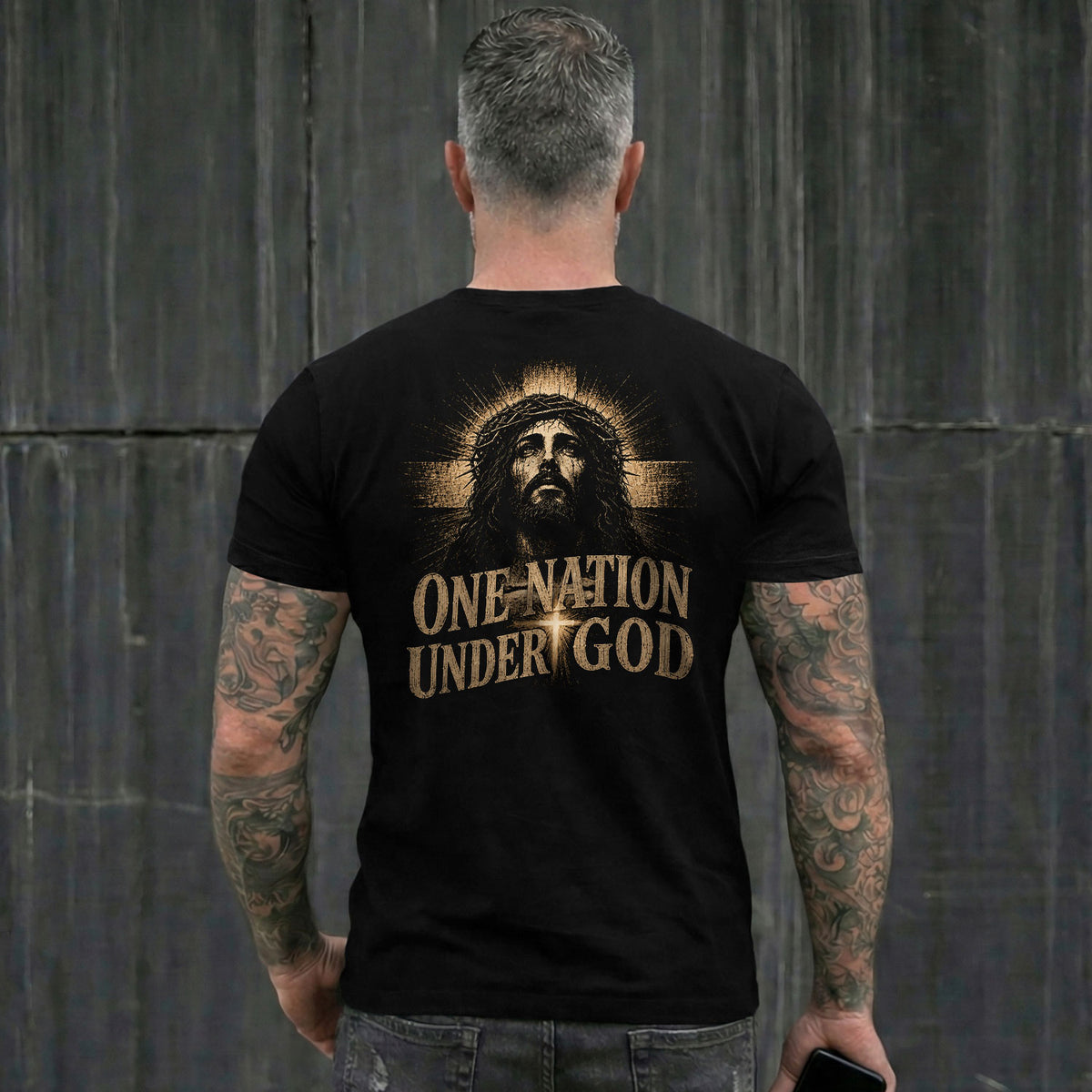 One Nation Under God Shirt Patriotic Christian Men Shirt Jesus Portrait Cross Graphic Tee - Rust Field Wear