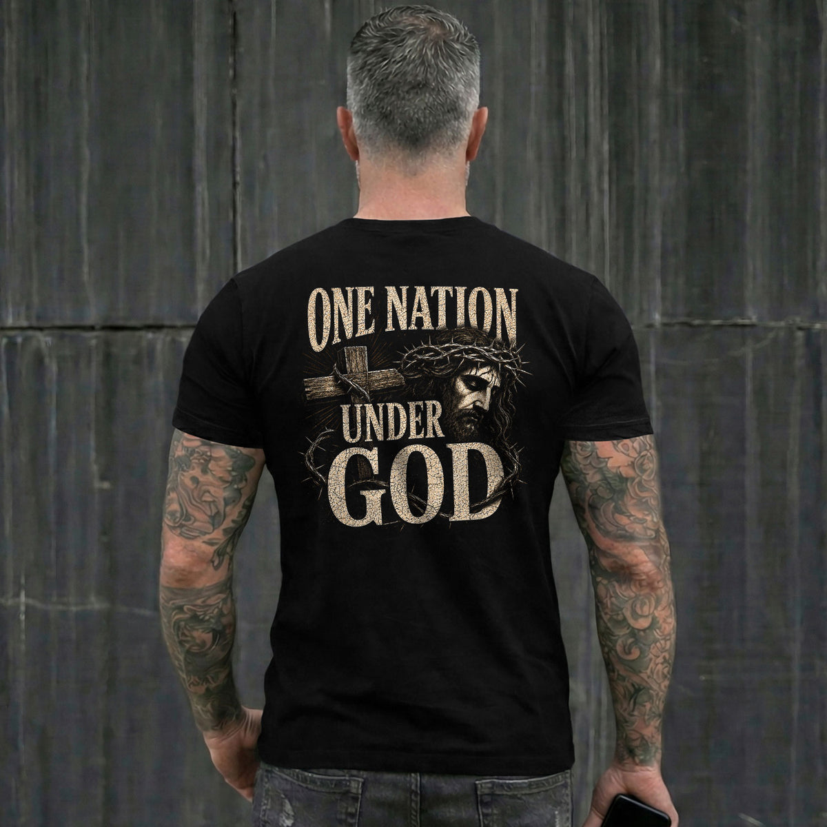 One Nation Under God Shirt Patriotic Christian Men Shirt Jesus Crown Of Thorns Cross Tee - Rust Field Wear