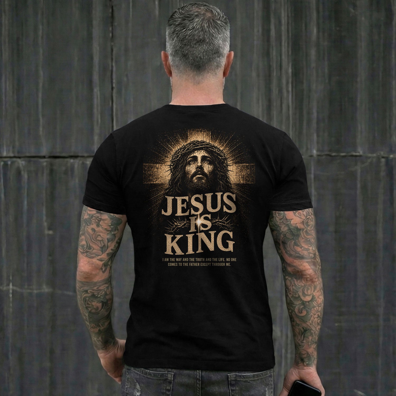 Jesus Is King Shirt Christian Men Shirt Portrait Cross Graphic Tee John 14 6 Bible Verse - Rust Field Wear