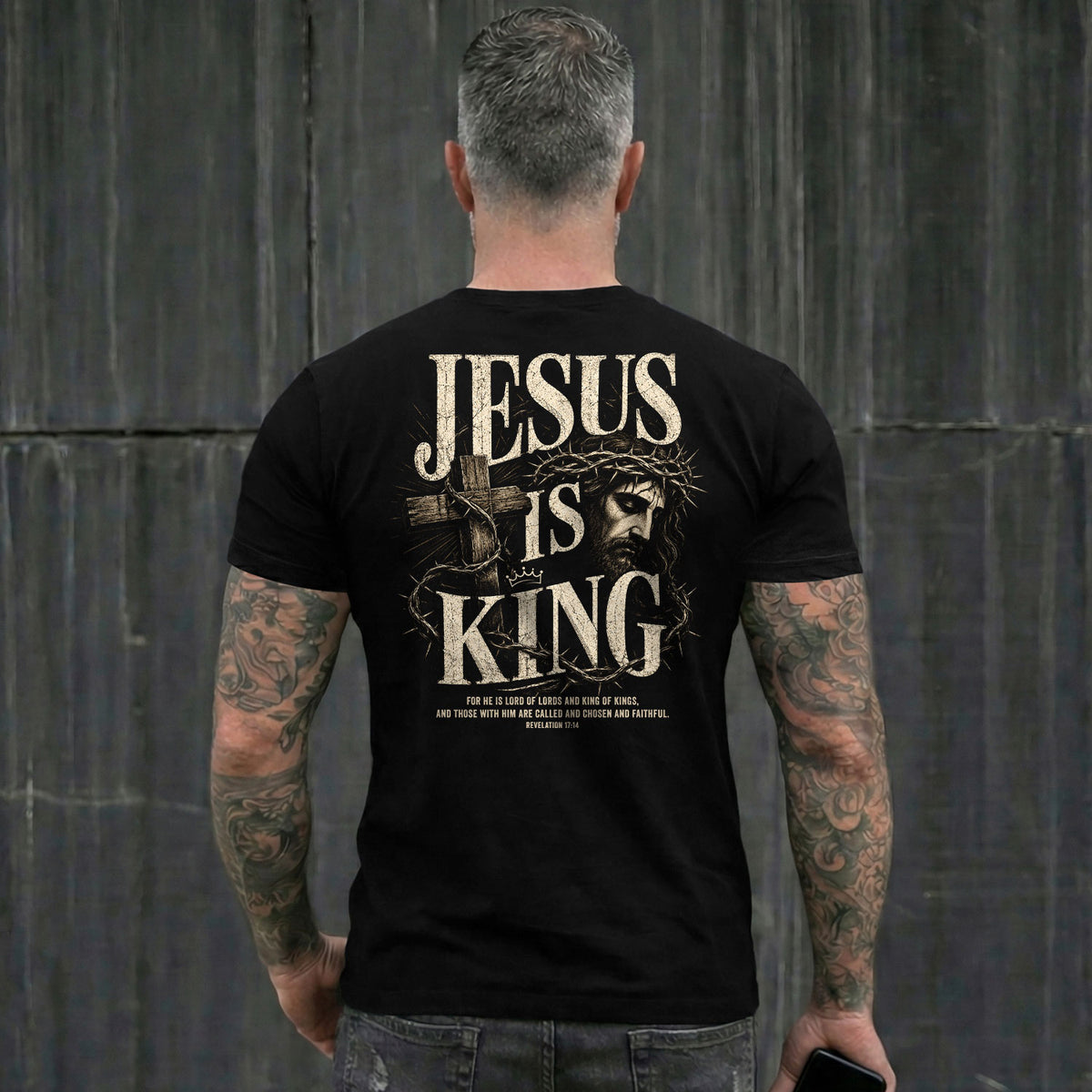 Jesus Is King Shirt Christian Men Shirt Revelation 17 14 Cross Graphic Tee Bible Verse - Rust Field Wear