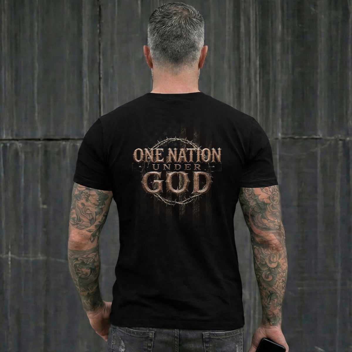 One Nation Under God Shirt Patriotic Christian Men Shirt Crown Of Thorns American Flag Tee - Rust Field Wear