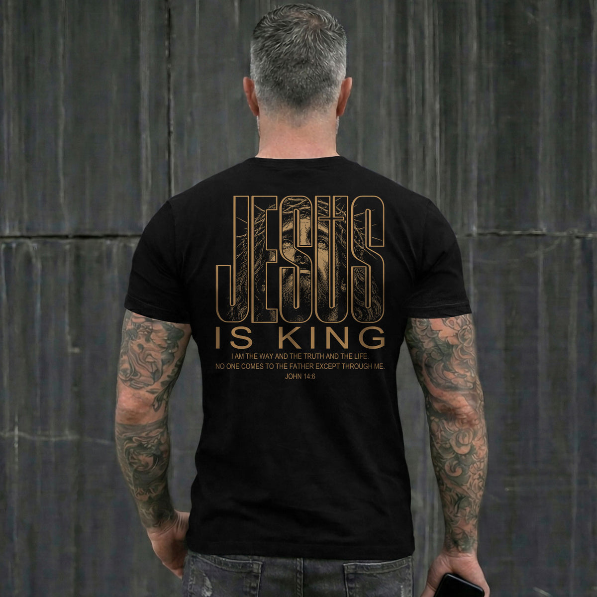 Jesus Is King John 14 6 Portrait Graphic Christian Tee Shirt Apparel Men Clothing - Rust Field Wear