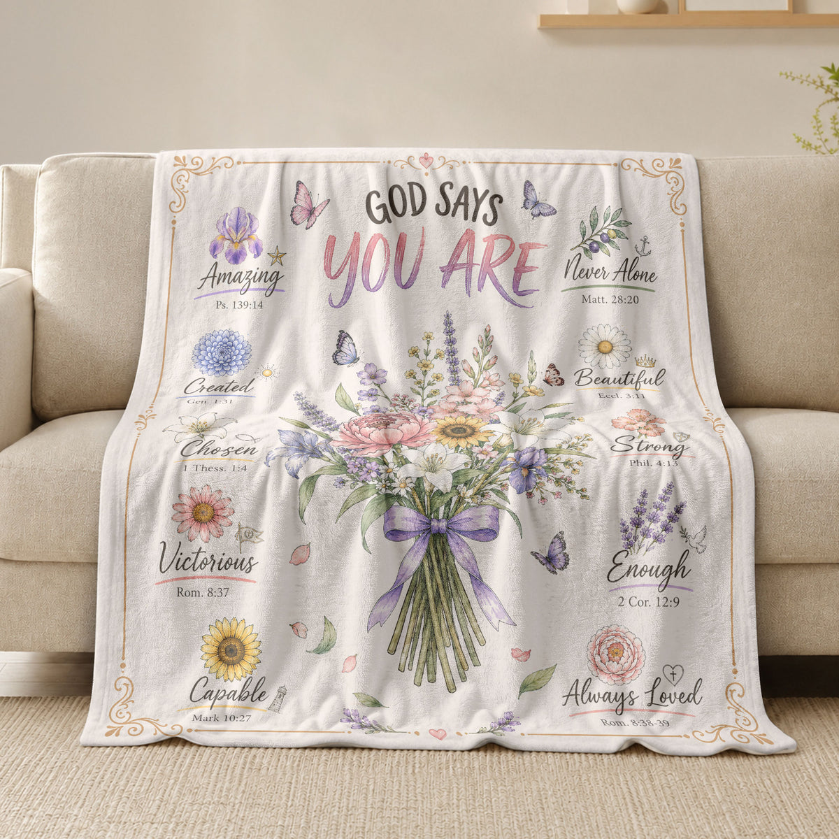 Christian Blanket for Women, Bible Verse Throw Blanket - Pink Butterfly Scripture Design - Rust Field Wear
