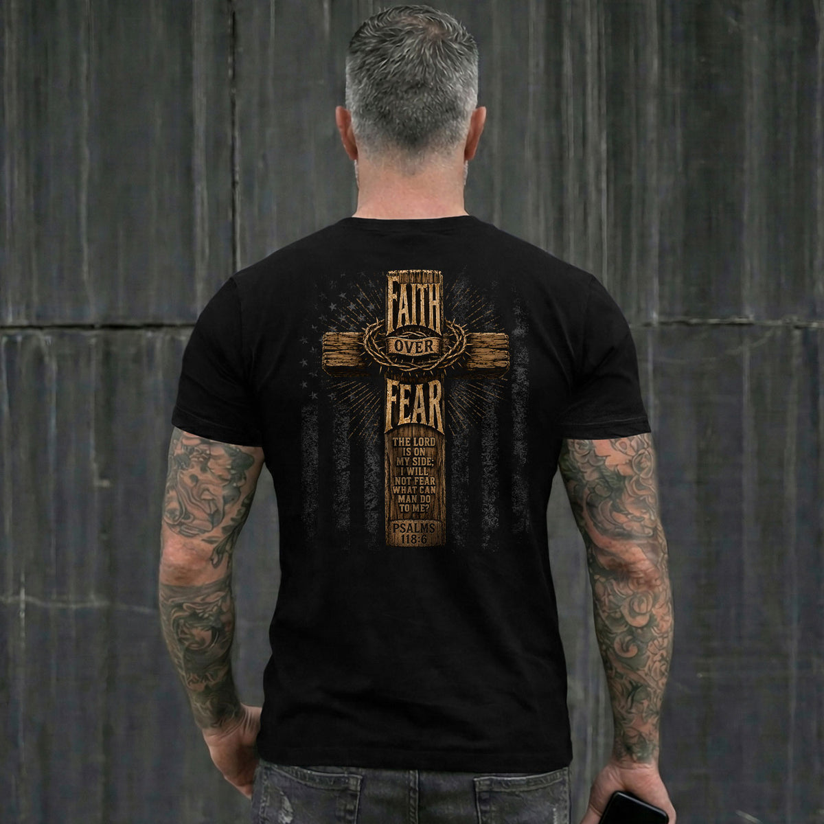 Christian Shirts for Men - Faith Over Fear Rustic Wooden Cross Crown Of Thorns Scripture Psalms 118 6, Christian Tee Shirts, RustField Co - Rust Field Wear