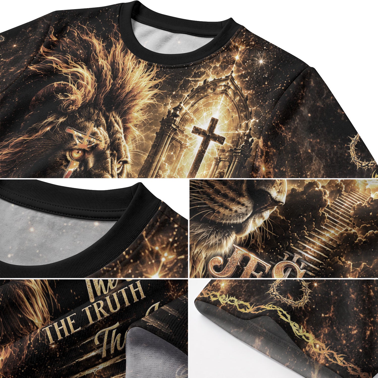 Jesus The Way The Truth The Life Lion Cross Christian Religious Tops, Christian Shirts for Men - Christian Tee Shirts - Rust Field Wear