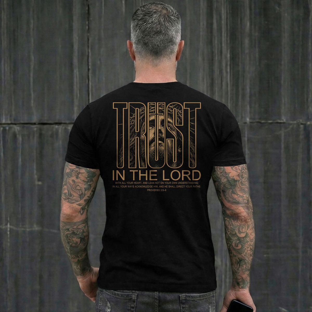 Trust In The Lord Jesus Proverbs 3 5 6 Graphic Christian T Shirt Apparel Men Clothing - Rust Field Wear