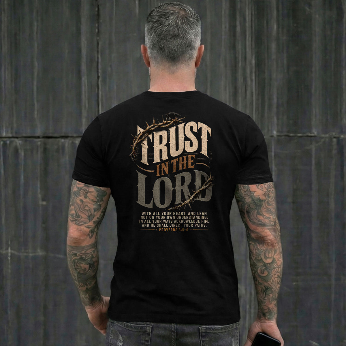 Trust In The Lord T Shirt Christian Proverbs 3 5 6 Cross Crown Of Thorns Religious Tee - Rust Field Wear