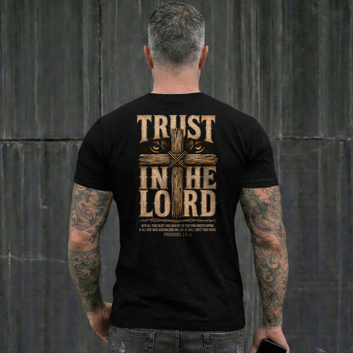 Trust In The Lord T Shirt Christian Lion Cross Proverbs 3 5 6 Religious Faith Tee - Rust Field Wear