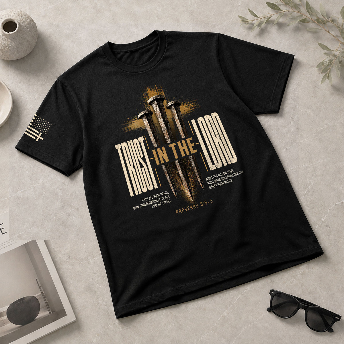Trust In The Lord T Shirt Christian Proverbs 3 5 6 Bible Verse Faith Cross Tee - Rust Field Wear