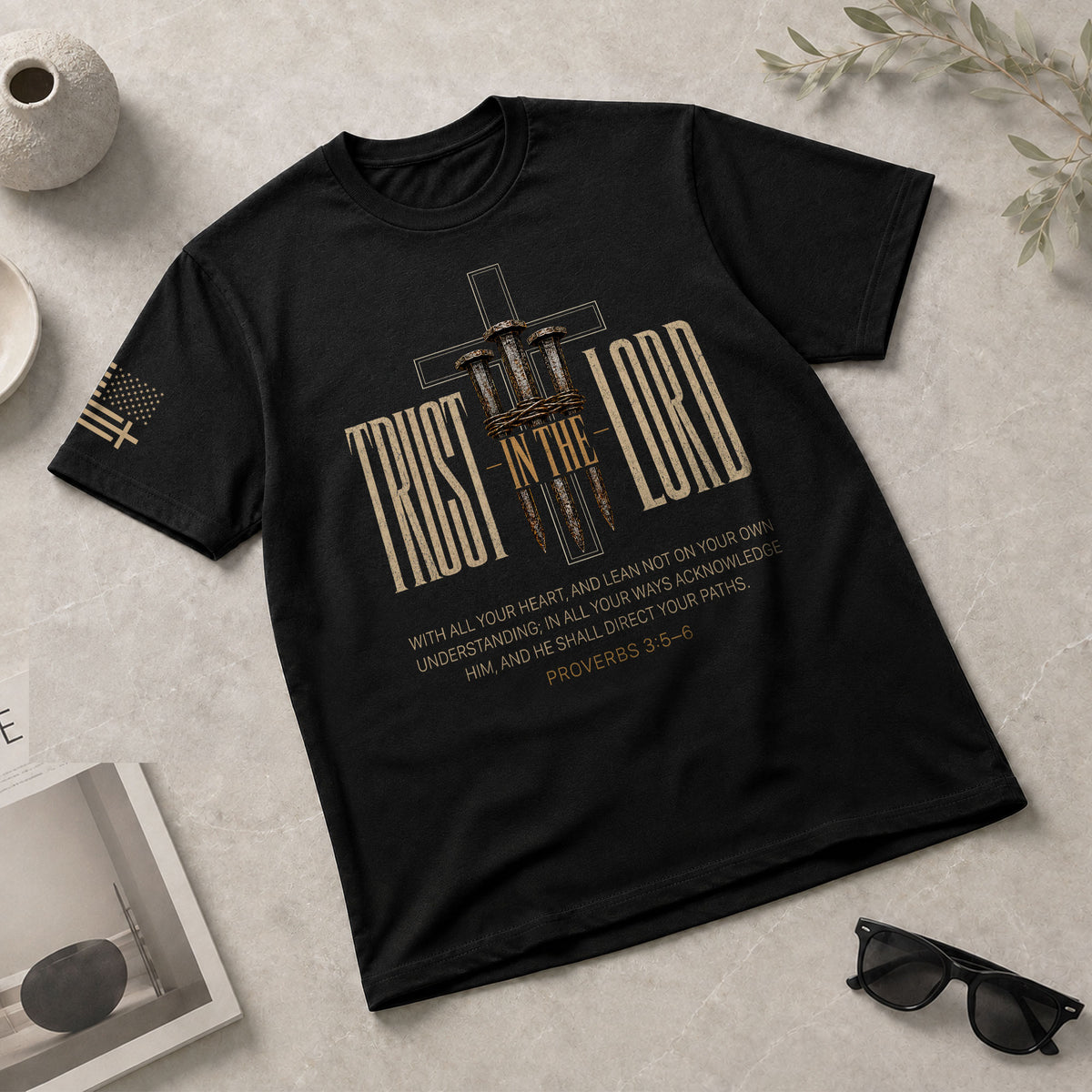 Trust In The Lord T Shirt Christian Cross Proverbs 3 5 6 Scripture Religious Tee - Rust Field Wear