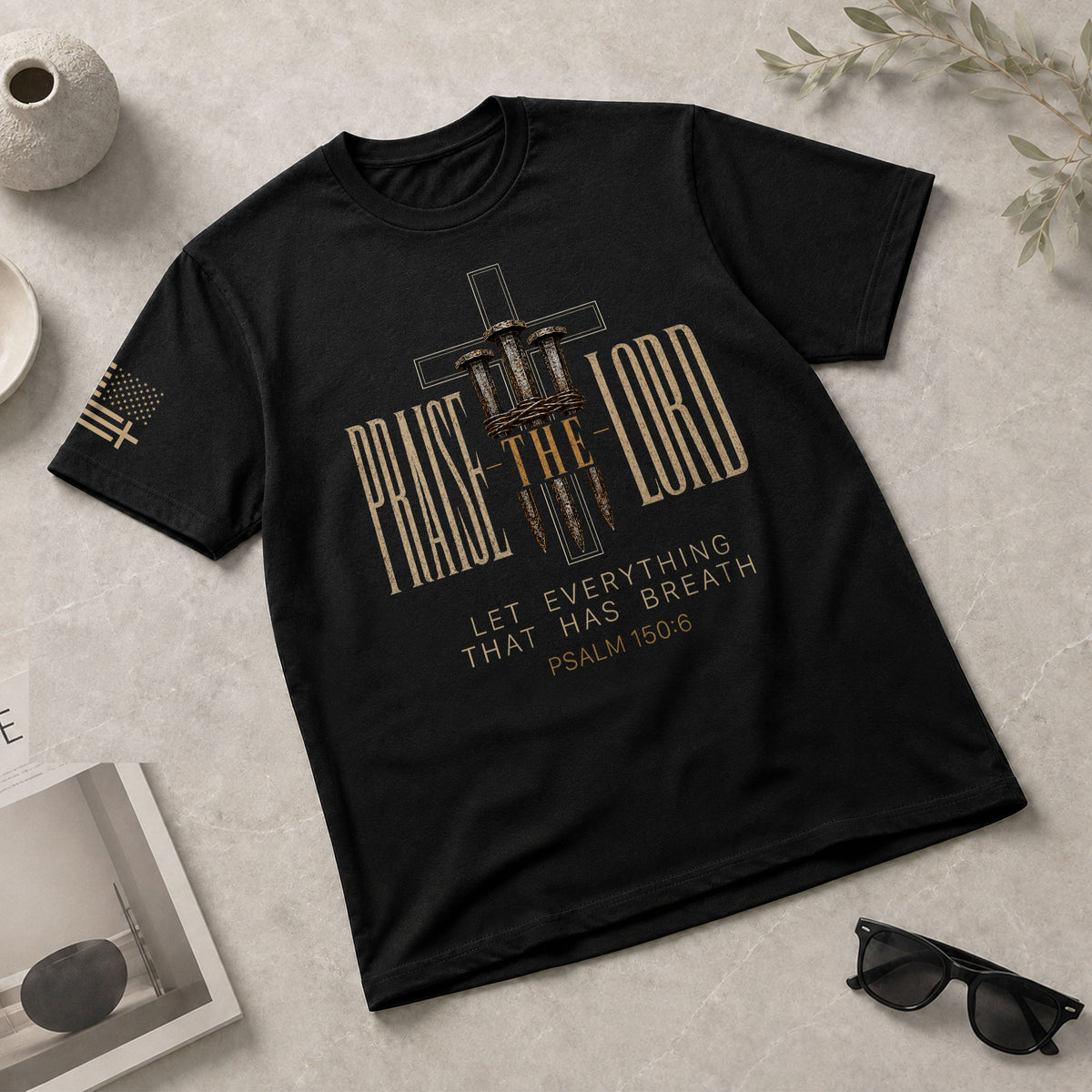 Praise The Lord Psalm 150 6 Crown Of Thorns Nails Graphic Christian T Shirt Apparel Men - Rust Field Wear