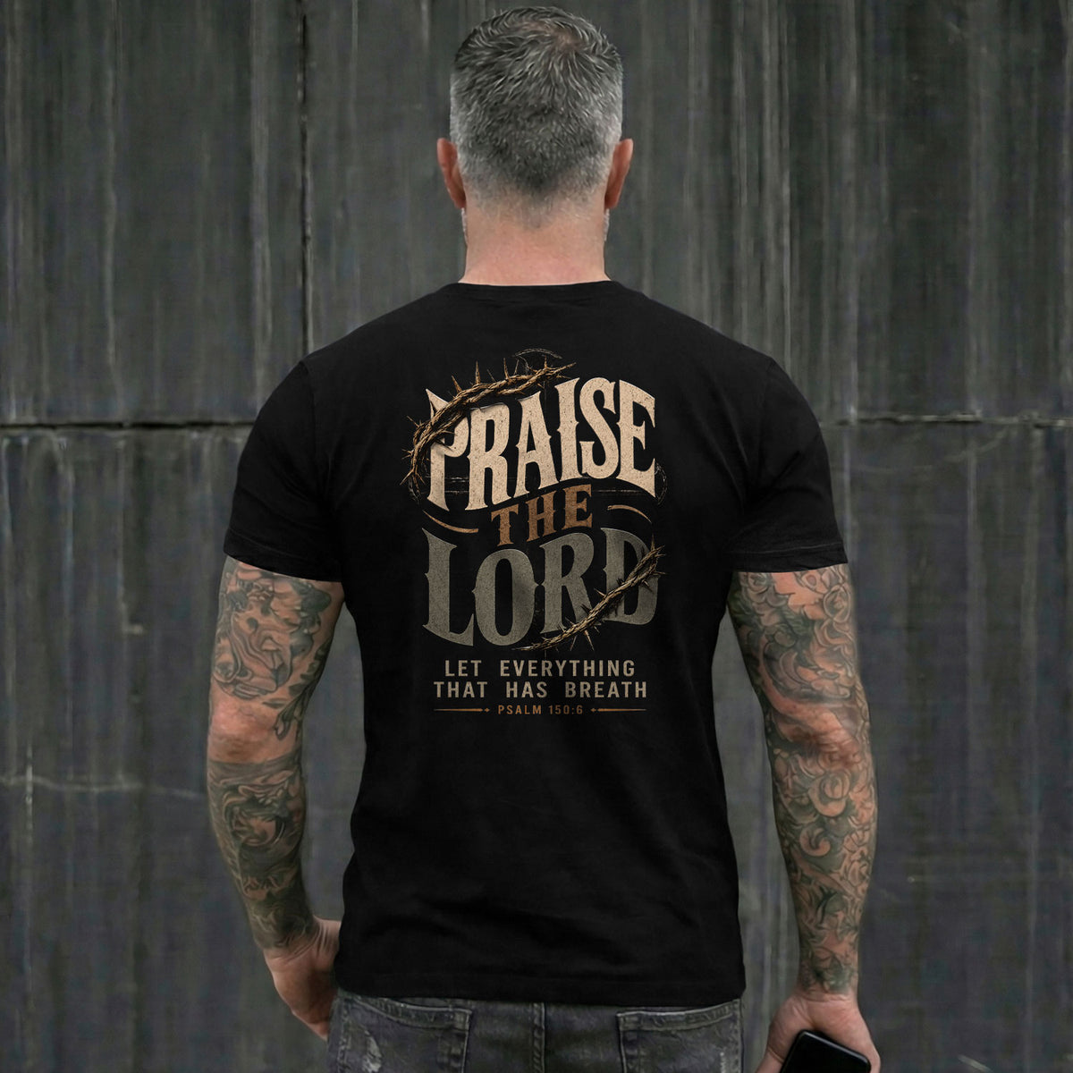 Praise The Lord Shirt Crown Of Thorns Christian Bible Verse Psalm 150 6 Faith Graphic Tee - Rust Field Wear
