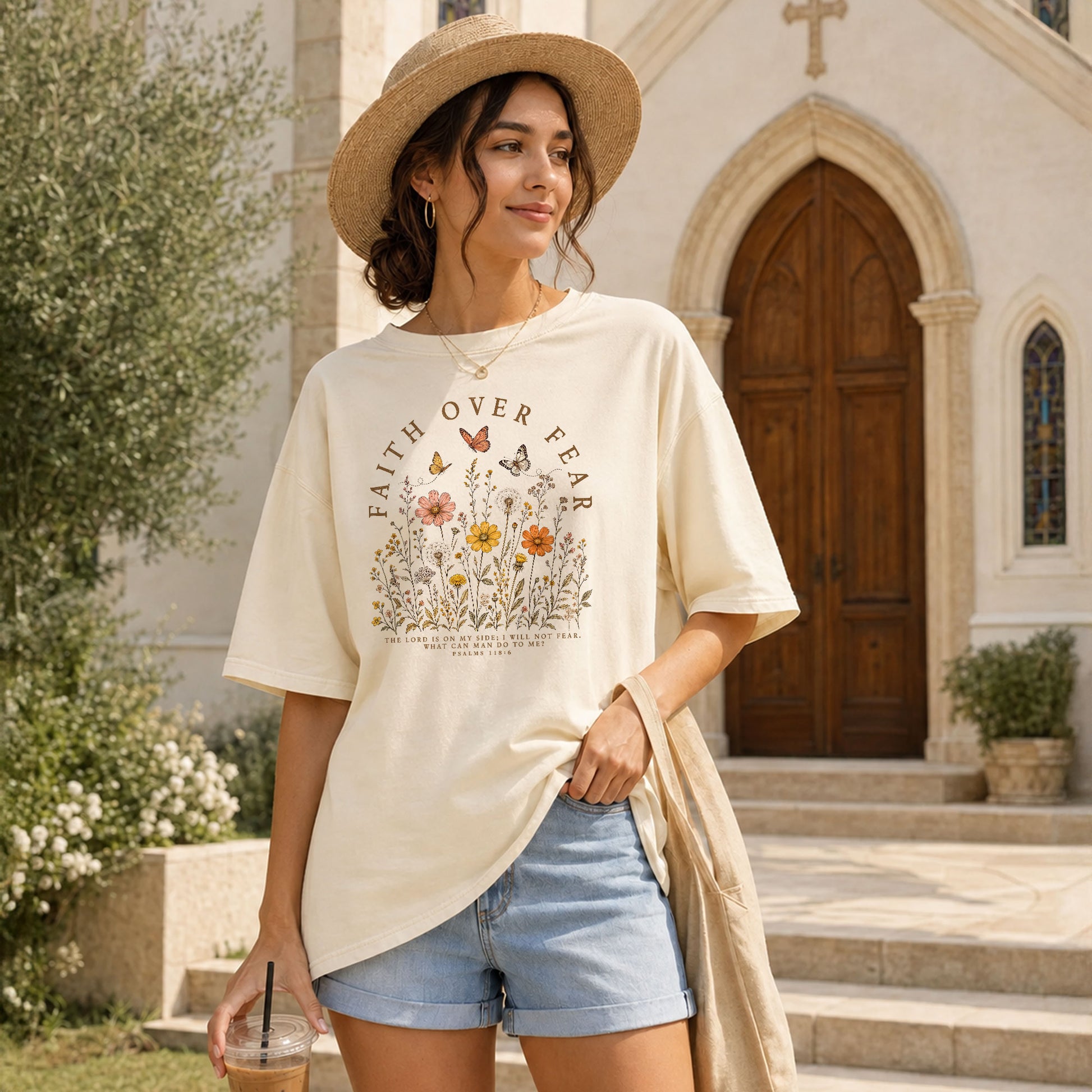 Faith Over Fear Shirt Butterfly Christian Psalm 118 6 Scripture Faith Graphic Tee - Rust Field Wear