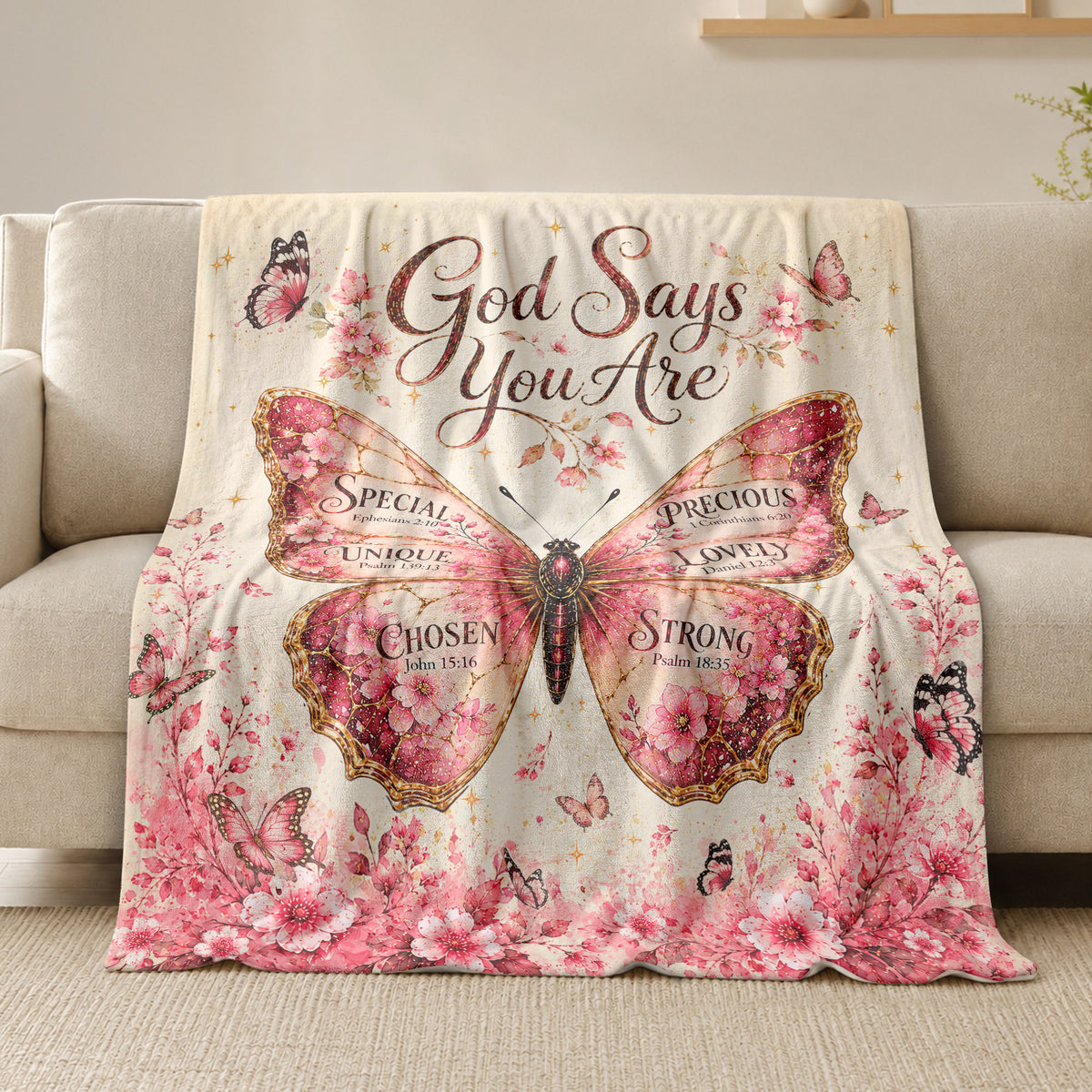 Christian Blanket for Women, Bible Verse Throw Blanket - Christian Floral Encouragement Design - Rust Field Wear