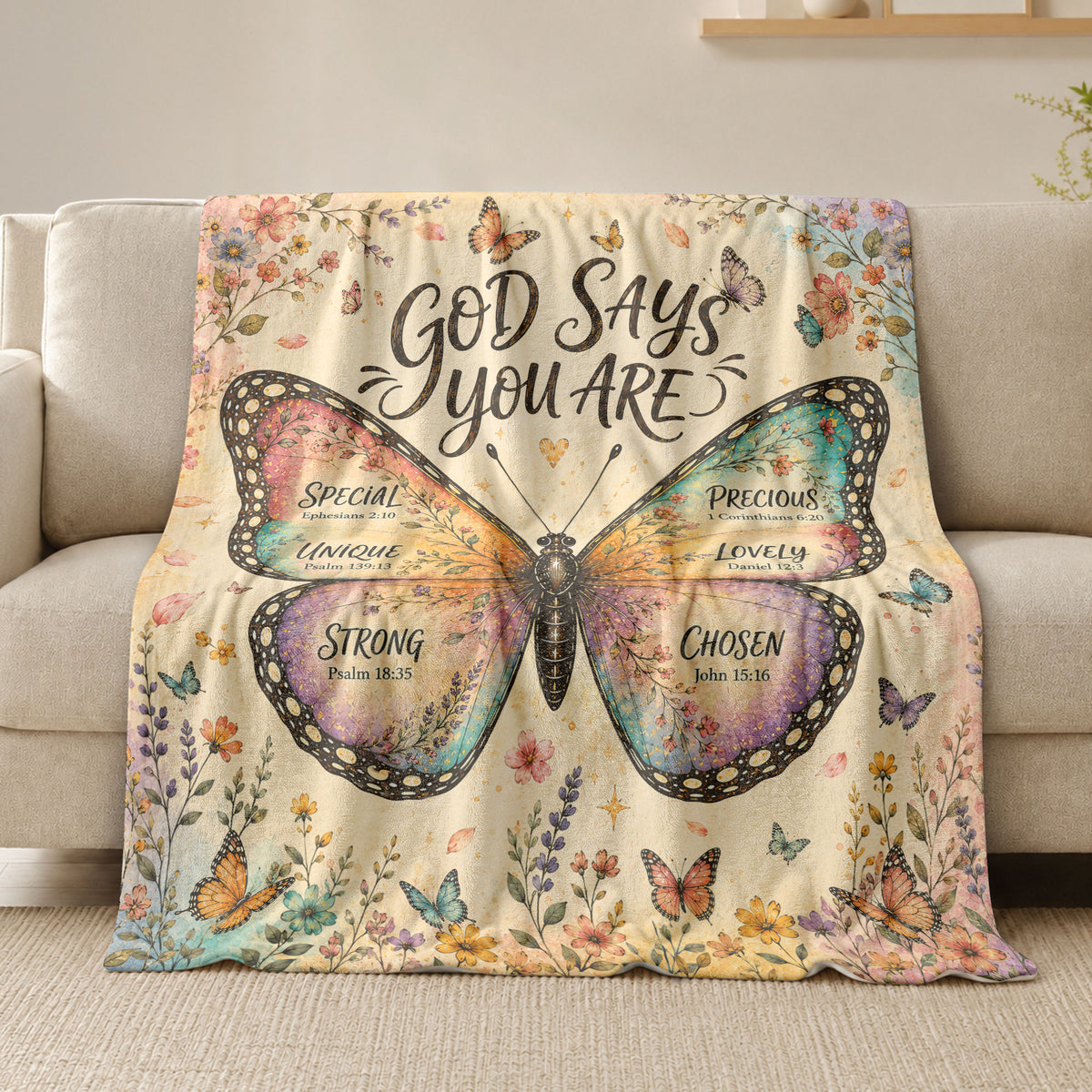 Christian Blanket for Women, Bible Verse Throw Blanket - Faith Inspired Butterfly Design - Rust Field Wear