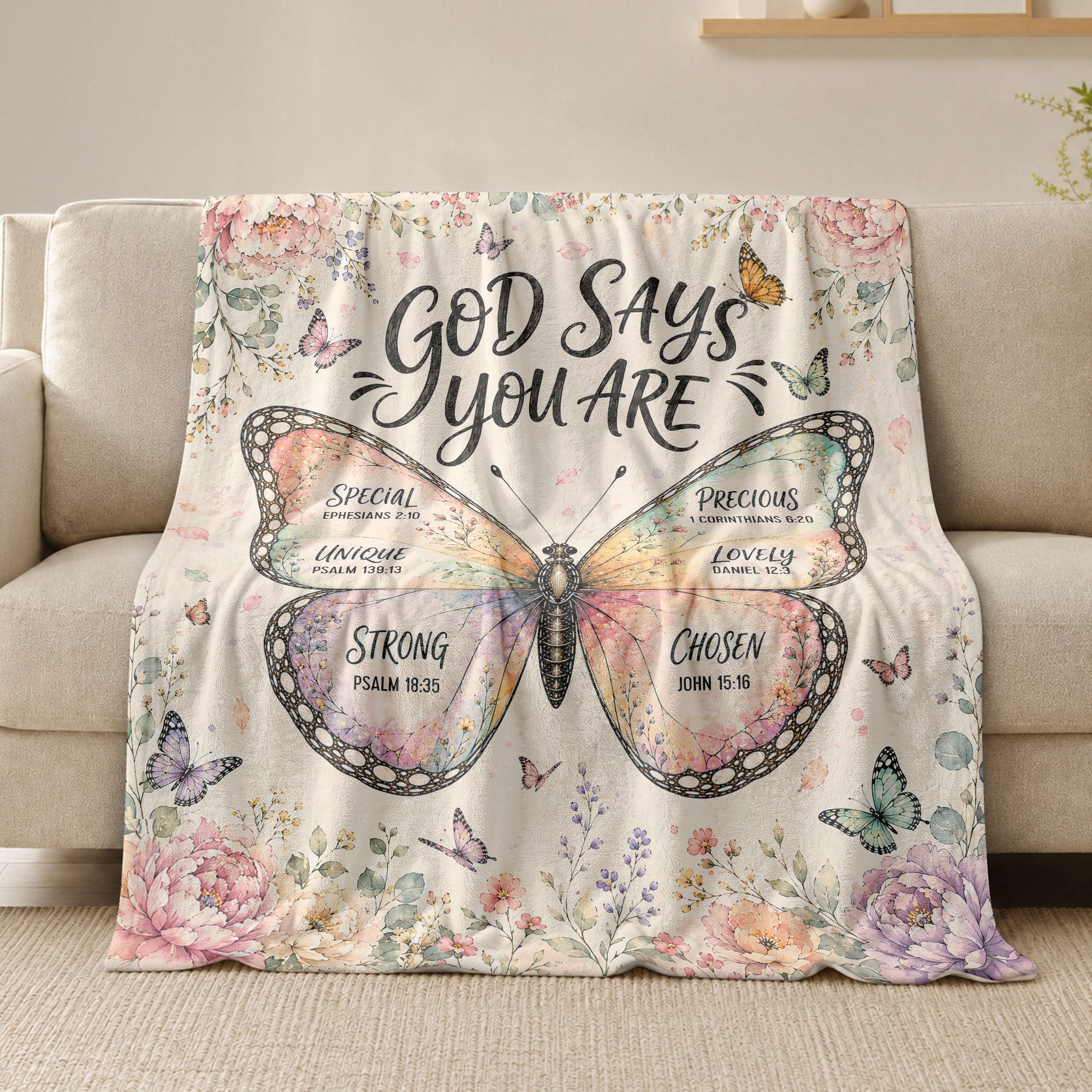 God Says You Are Butterfly Blanket with Bible Verses Christian Floral Faith Inspiration upsale