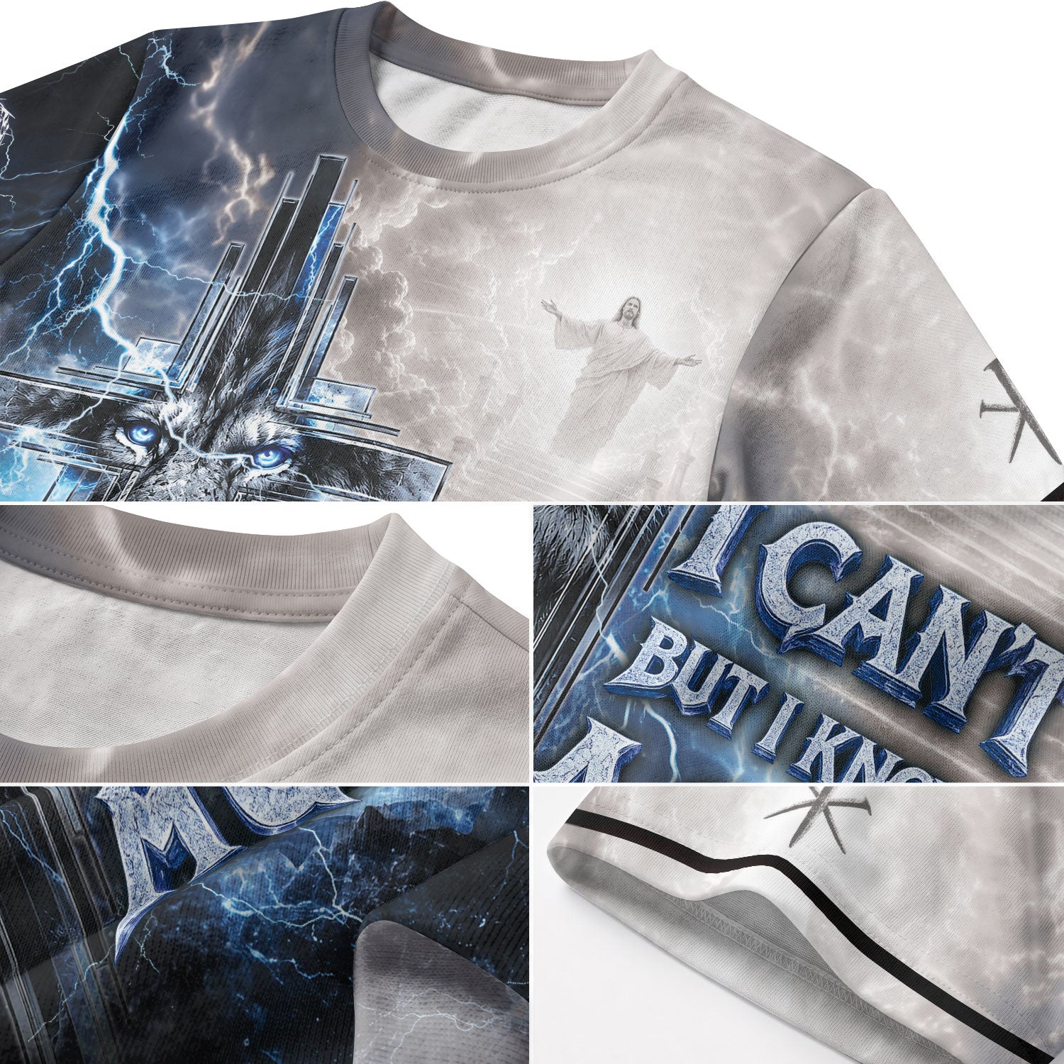 Christian Blue Lightning Lion Cross 3D Men Shirt I Can't But I Know A Guy Jesus Print Tee