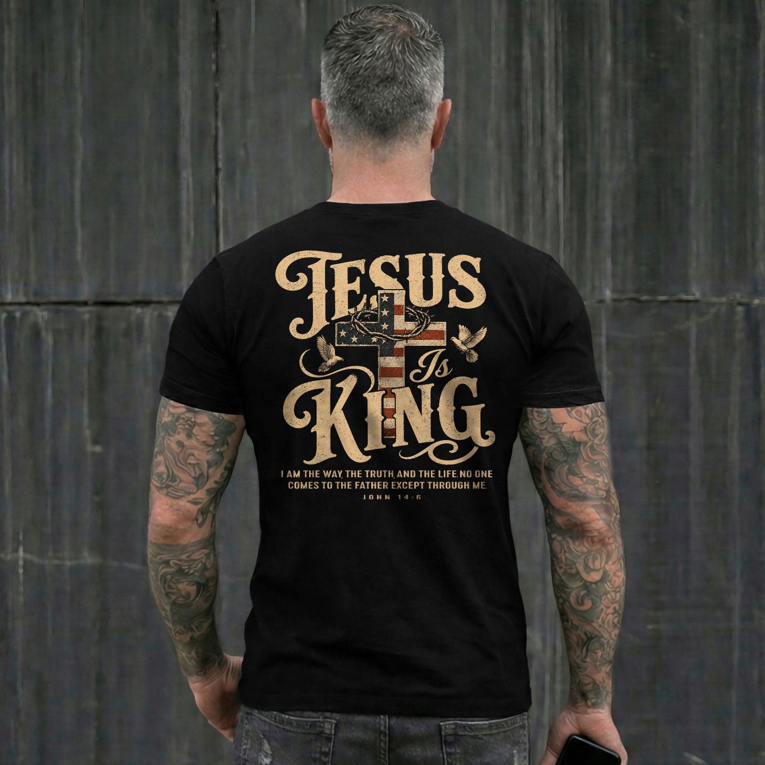Jesus Is King Shirt Patriotic Christian Men Shirt American Flag Cross Dove John 14 6 Tee - Rust Field Wear