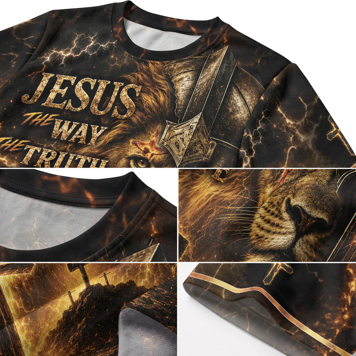 Jesus The Way The Truth The Life Lion Warrior Cross Christian 3D Graphic Tee Shirt Men - Rust Field Wear