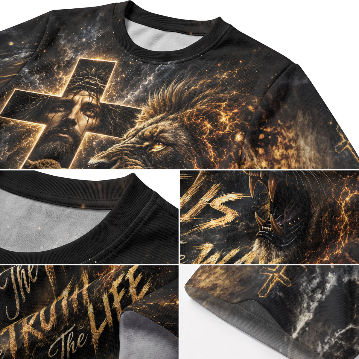 Jesus The Way The Truth The Life Lion Lamb Cross Christian 3D Graphic Tee Shirt Men - Rust Field Wear