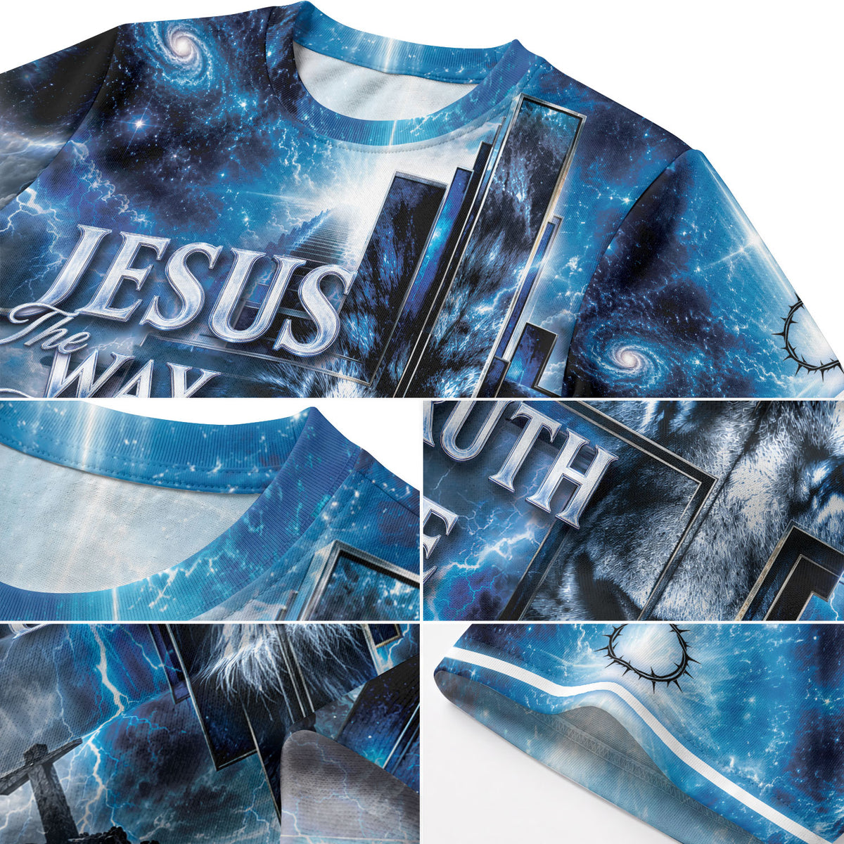 Jesus The Way The Truth The Life Blue Lion Cross Christian 3D Graphic Tee Shirt Men - Rust Field Wear